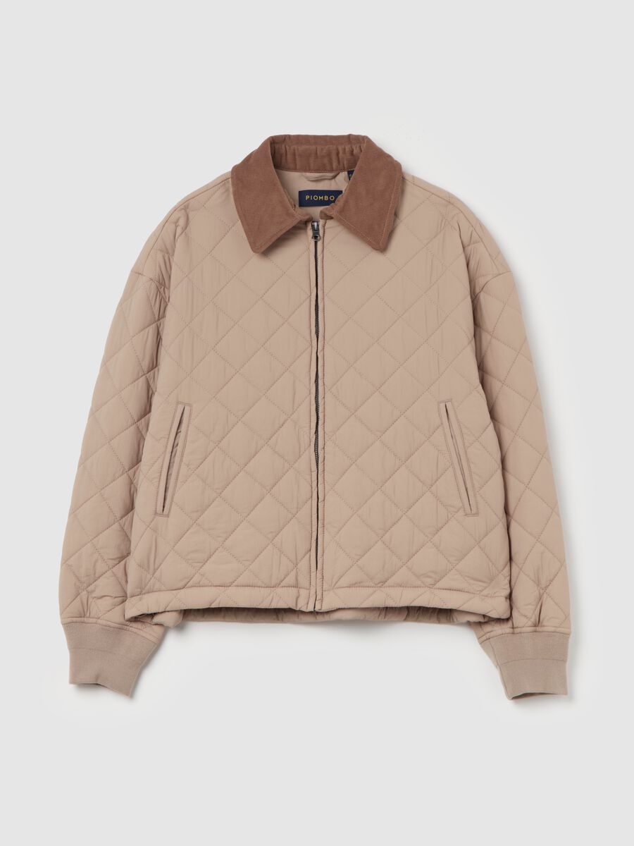 Short quilted jacket with collar in corduroy_4