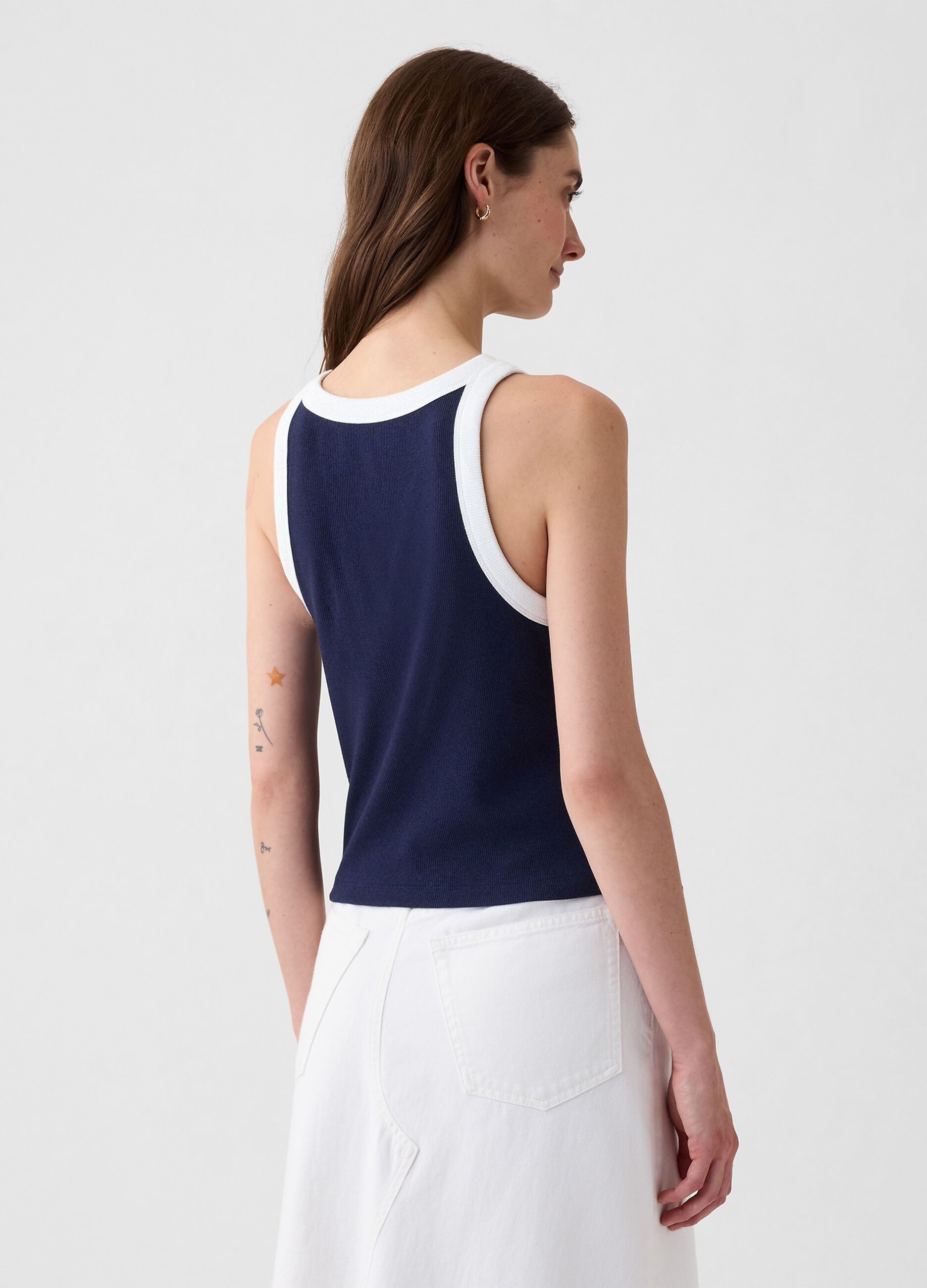 Ribbed crop tank top with halter neck