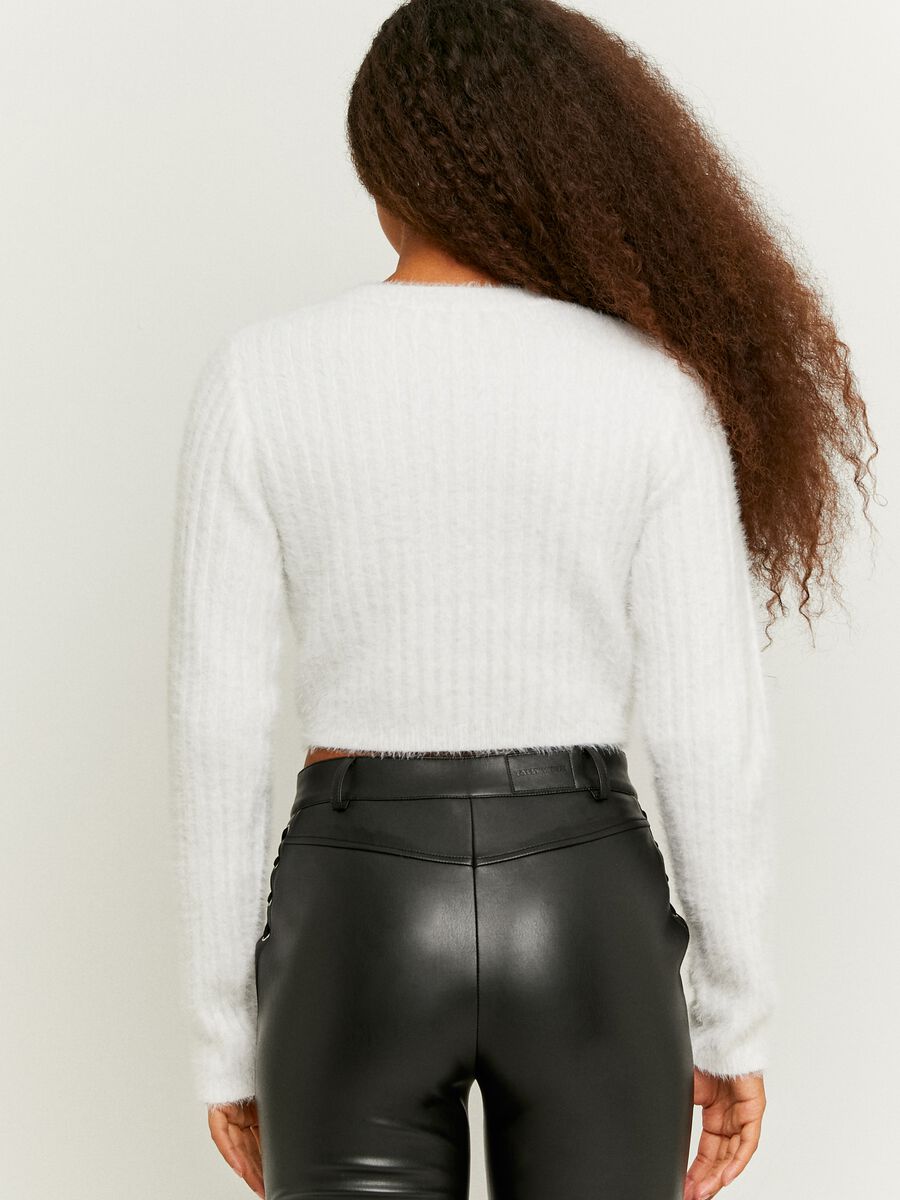 Cropped pullover in ribbed furry yarn_2