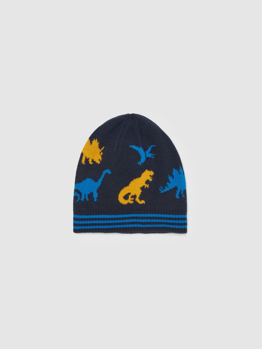 Hat with jacquard dinosaurs drawing_0