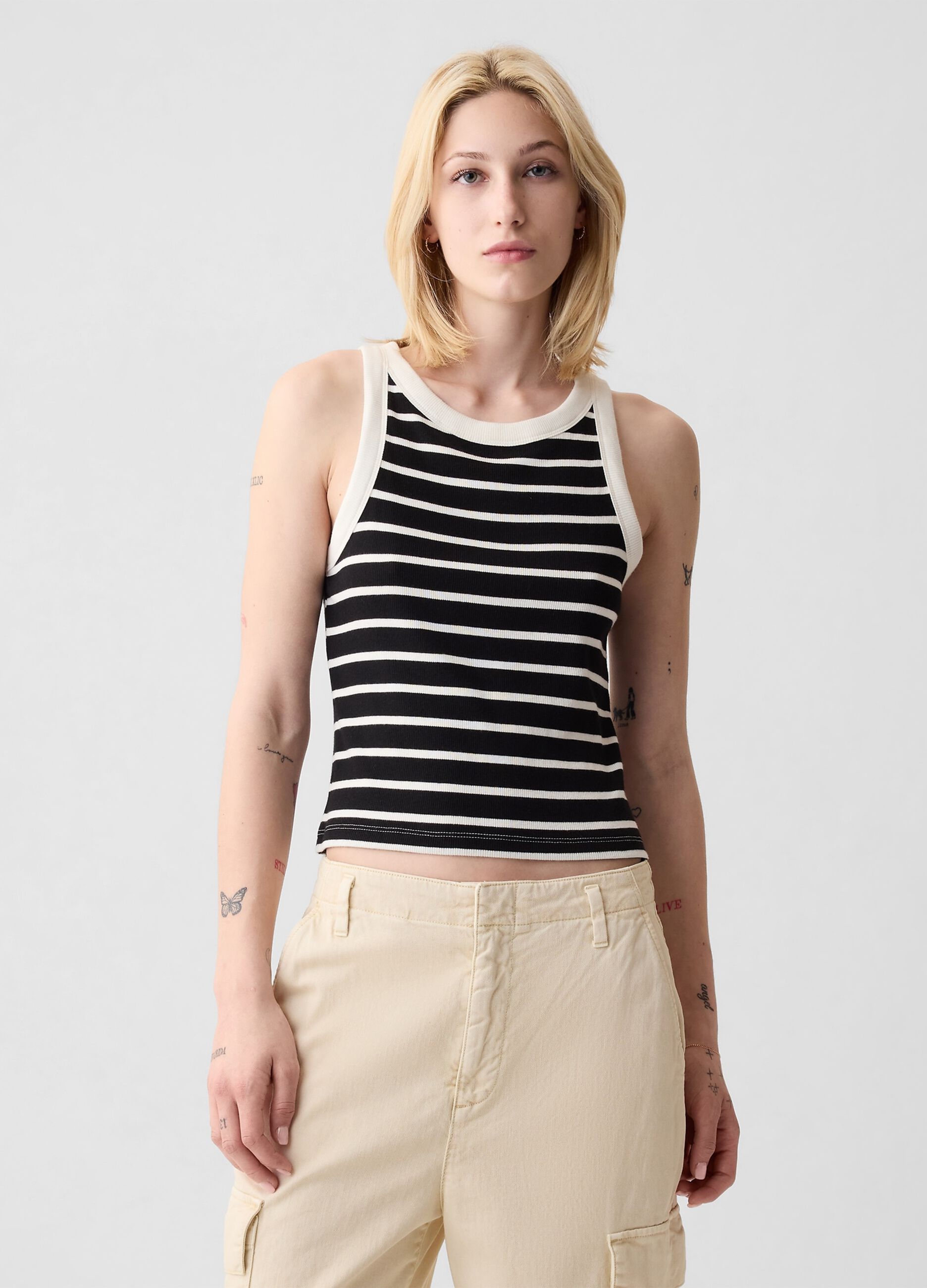 Ribbed crop tank top with halter neck