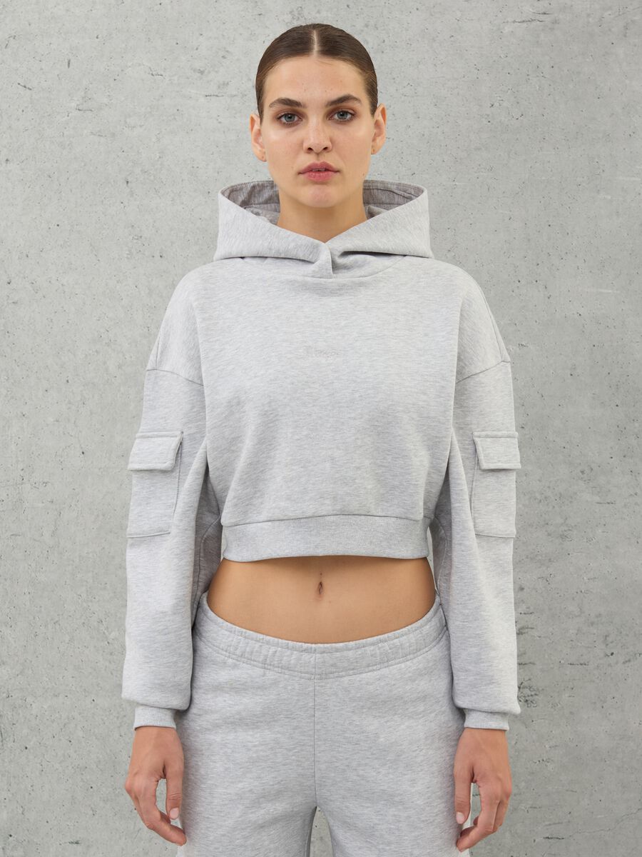 Crop Cargo Hoodie Grey Mélange_2