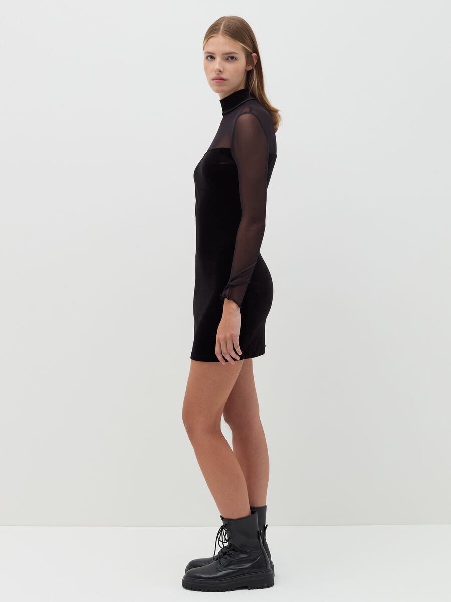 Short velvet dress with mesh insert_1