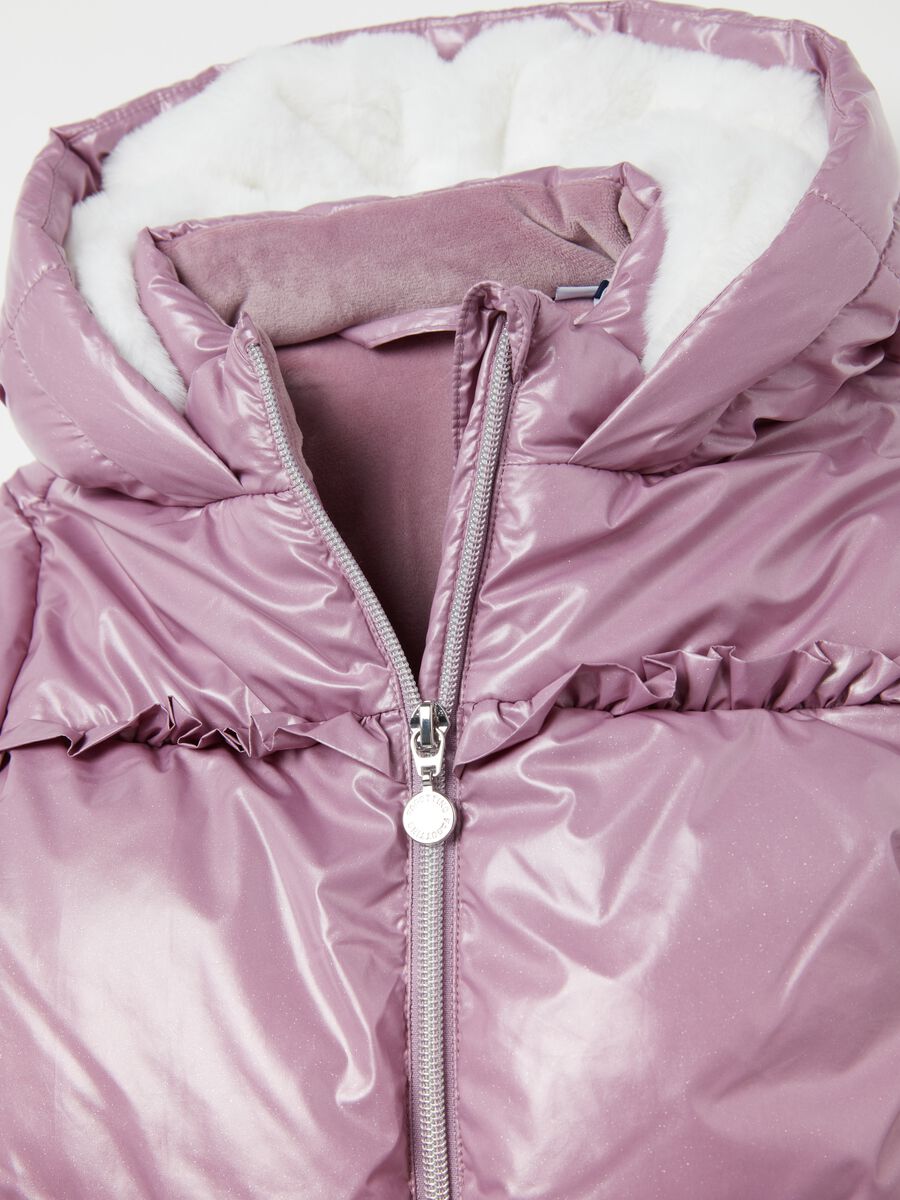 Shiny quilted padded jacket with hood_2