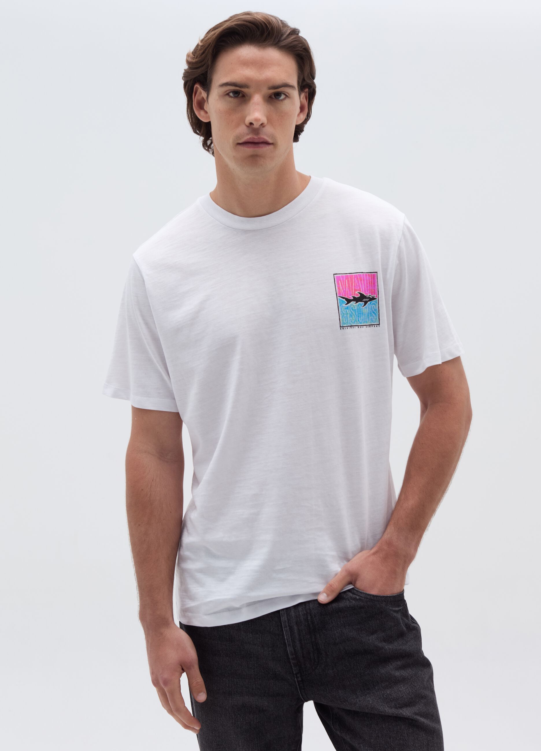Slub jersey T-shirt with logo print with shark