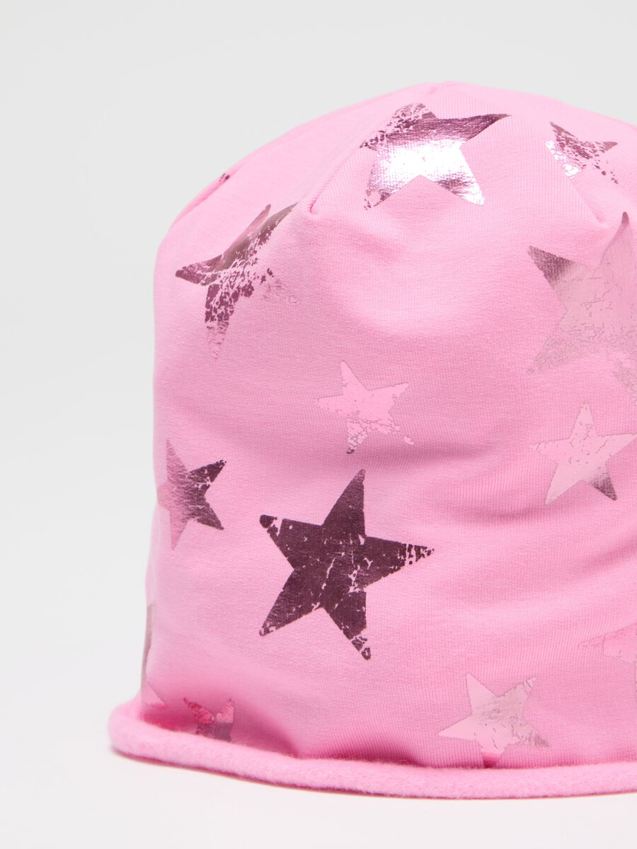 Organic cotton fleece hat with stars print_2