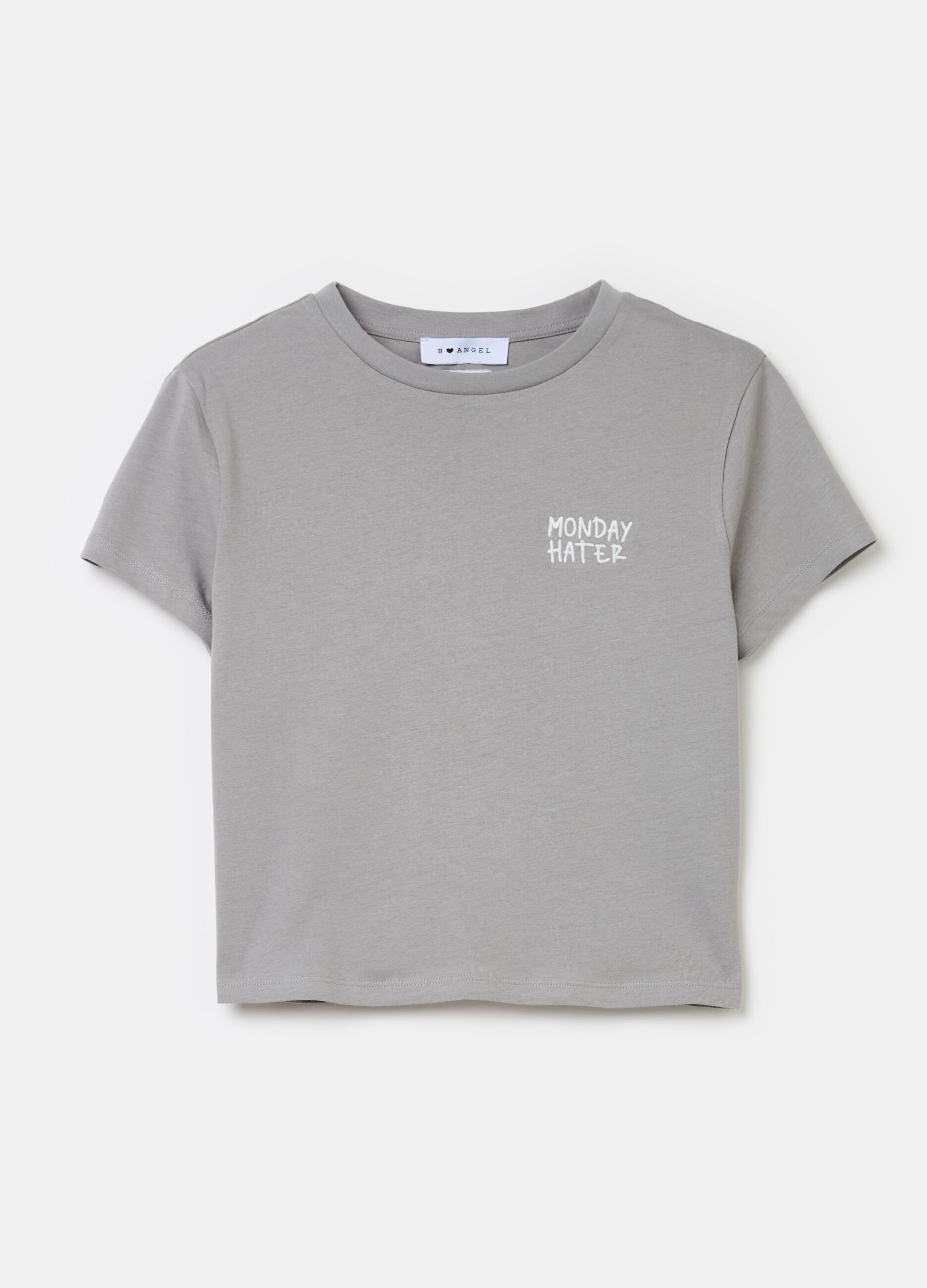 Crop T-shirt with lettering embroidery