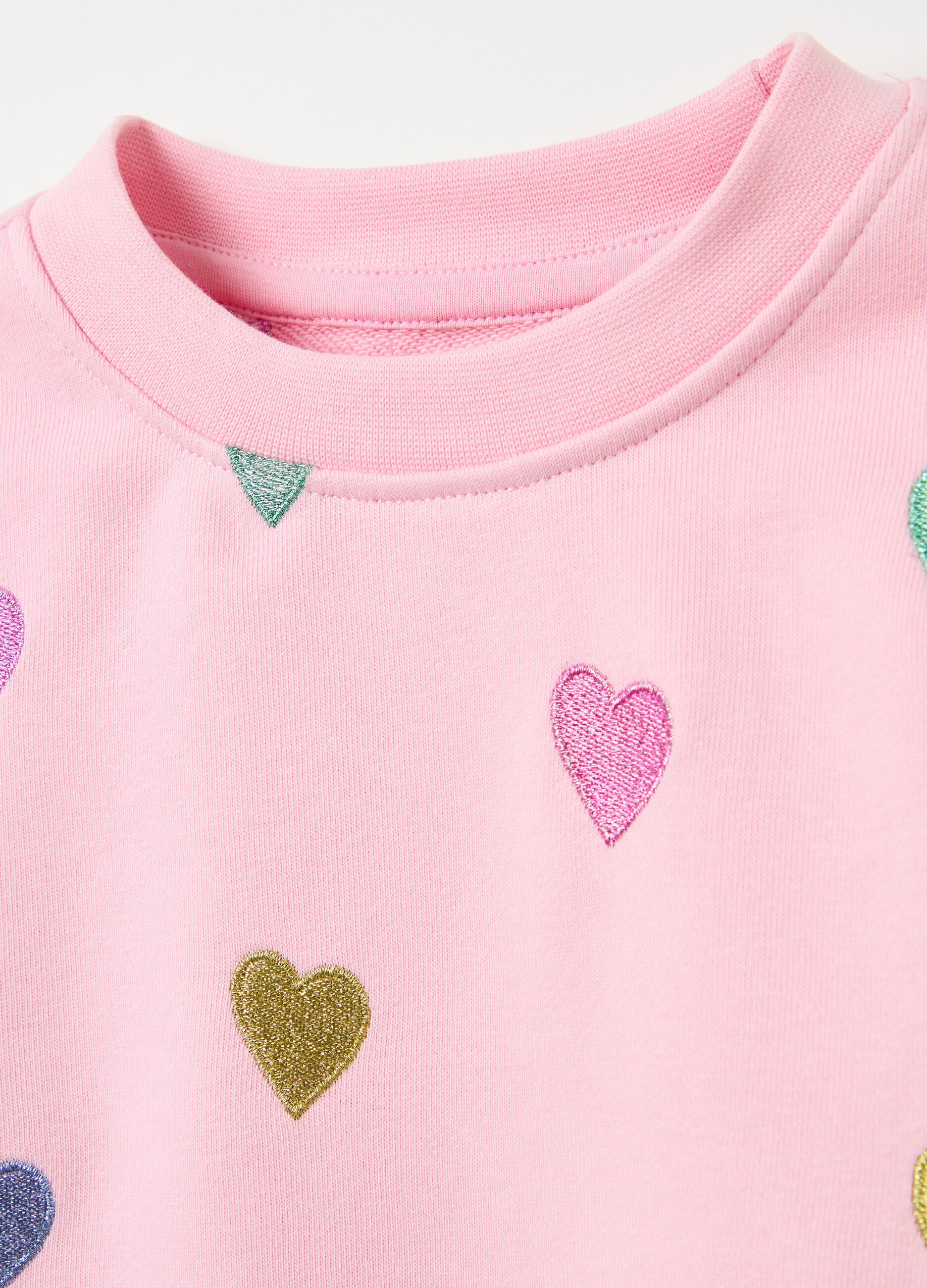 Sweatshirt in French terry with hearts embroidery