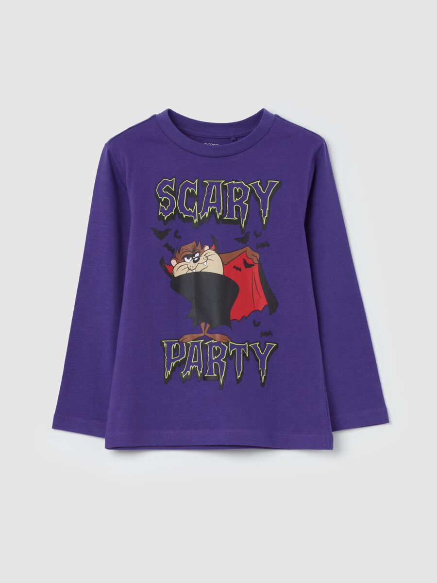 T-shirt in cotone bio stampa Taz "Scary Party"_0