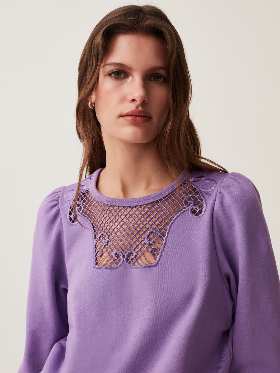 Round-neck sweatshirt with crochet insert_1