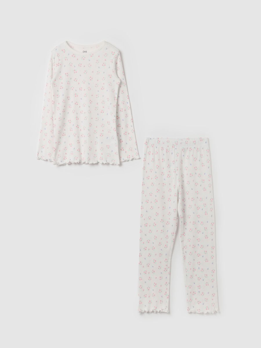 Ribbed floral pyjamas in organic cotton_0