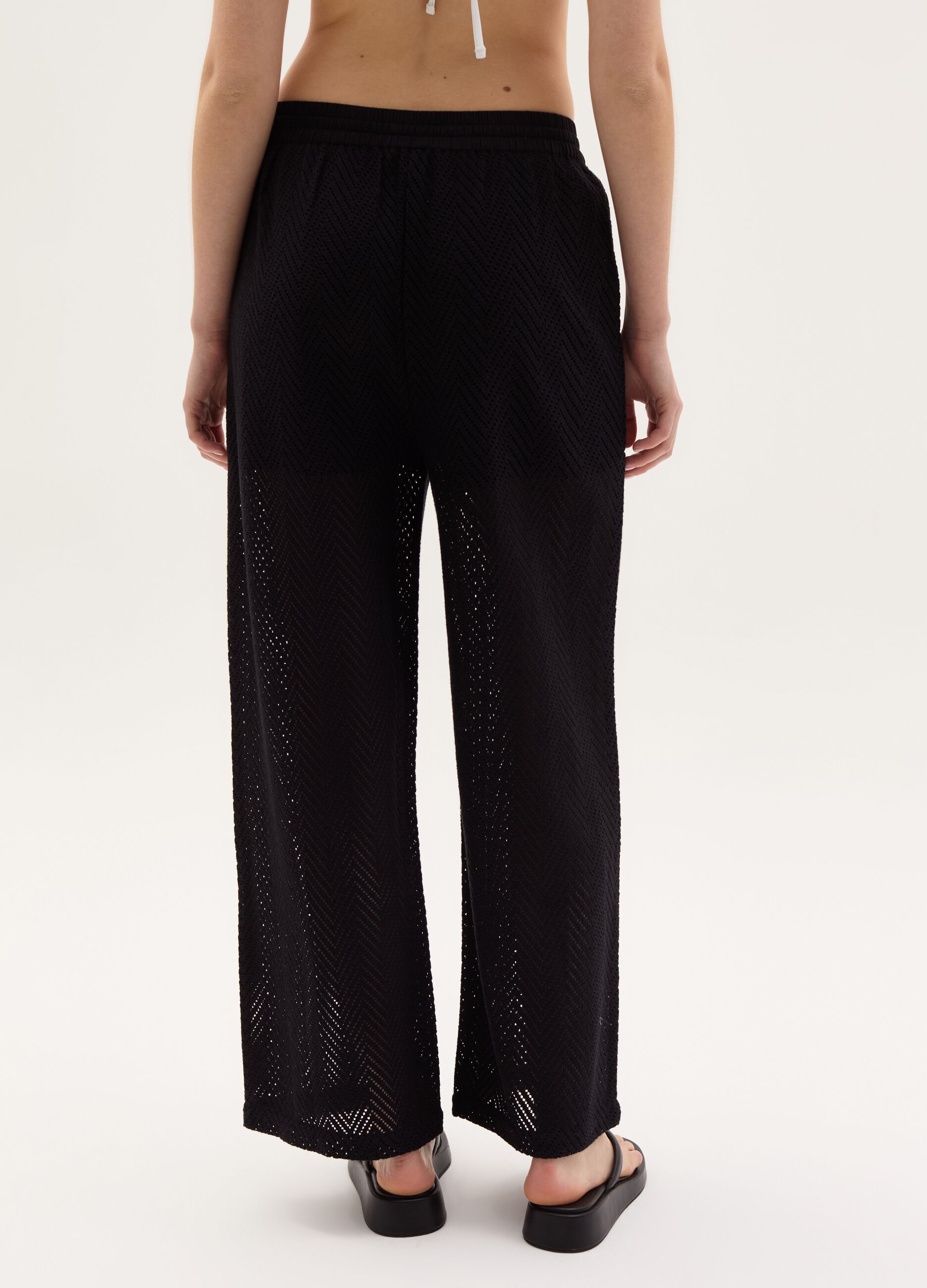 Beach cover-up trousers with openwork