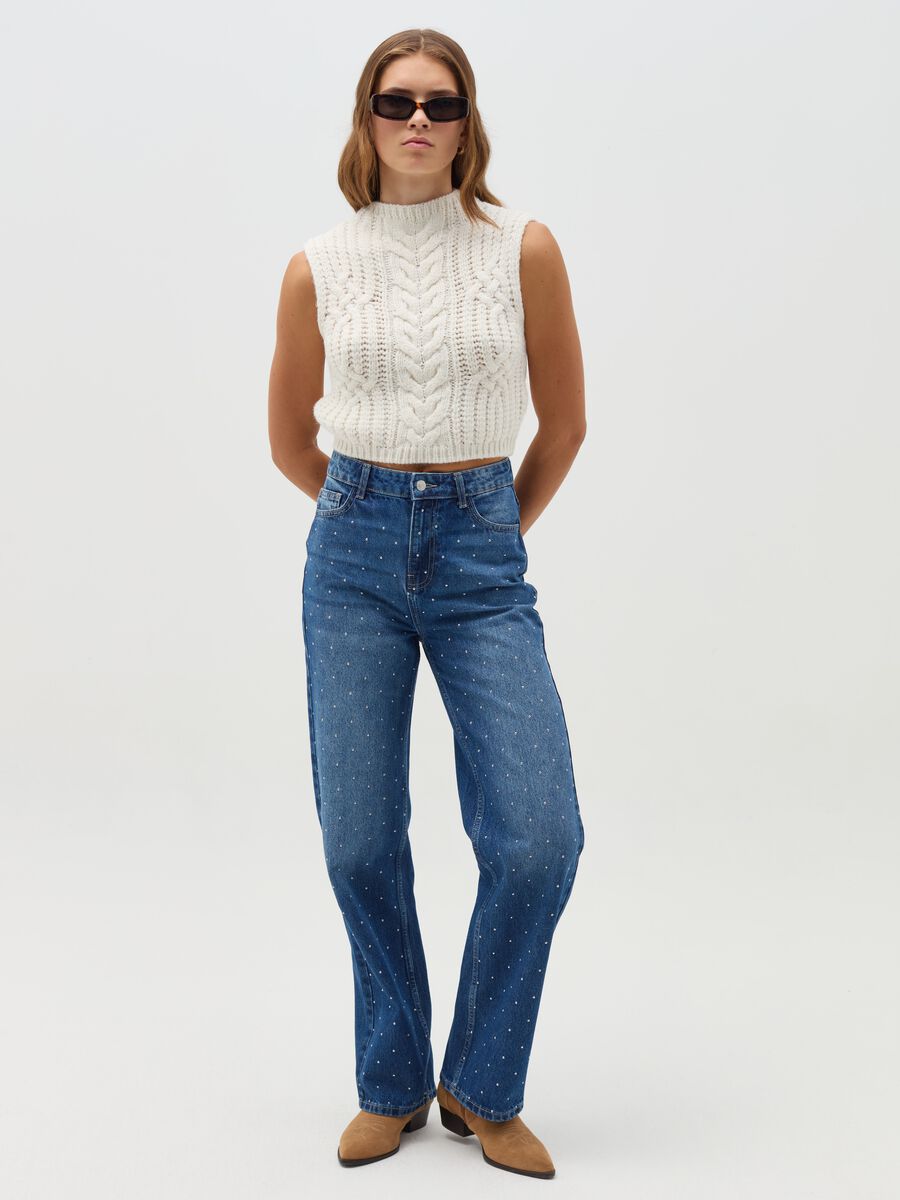 Wide-leg jeans with diamantés_0