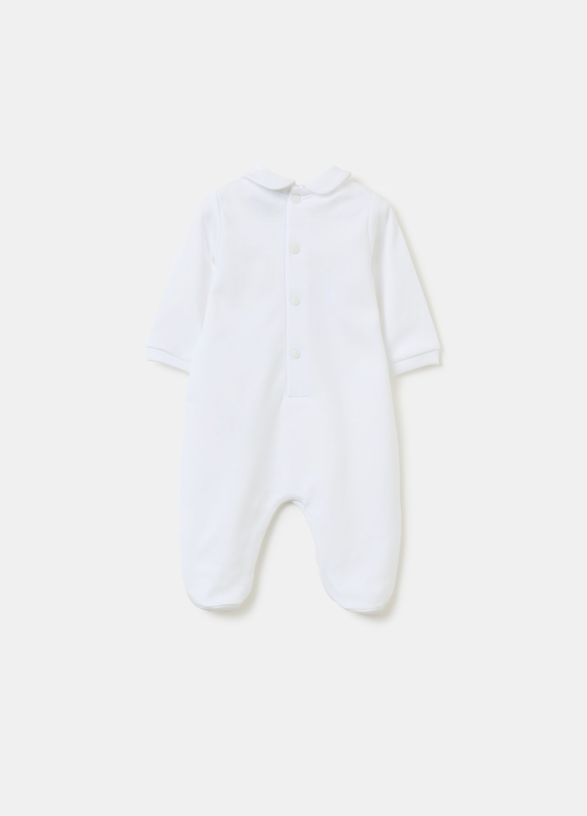 Organic cotton onesie with feet and application