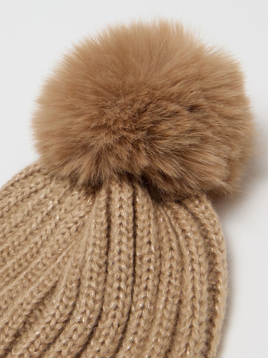 Ribbed hat in lurex with pompom_1