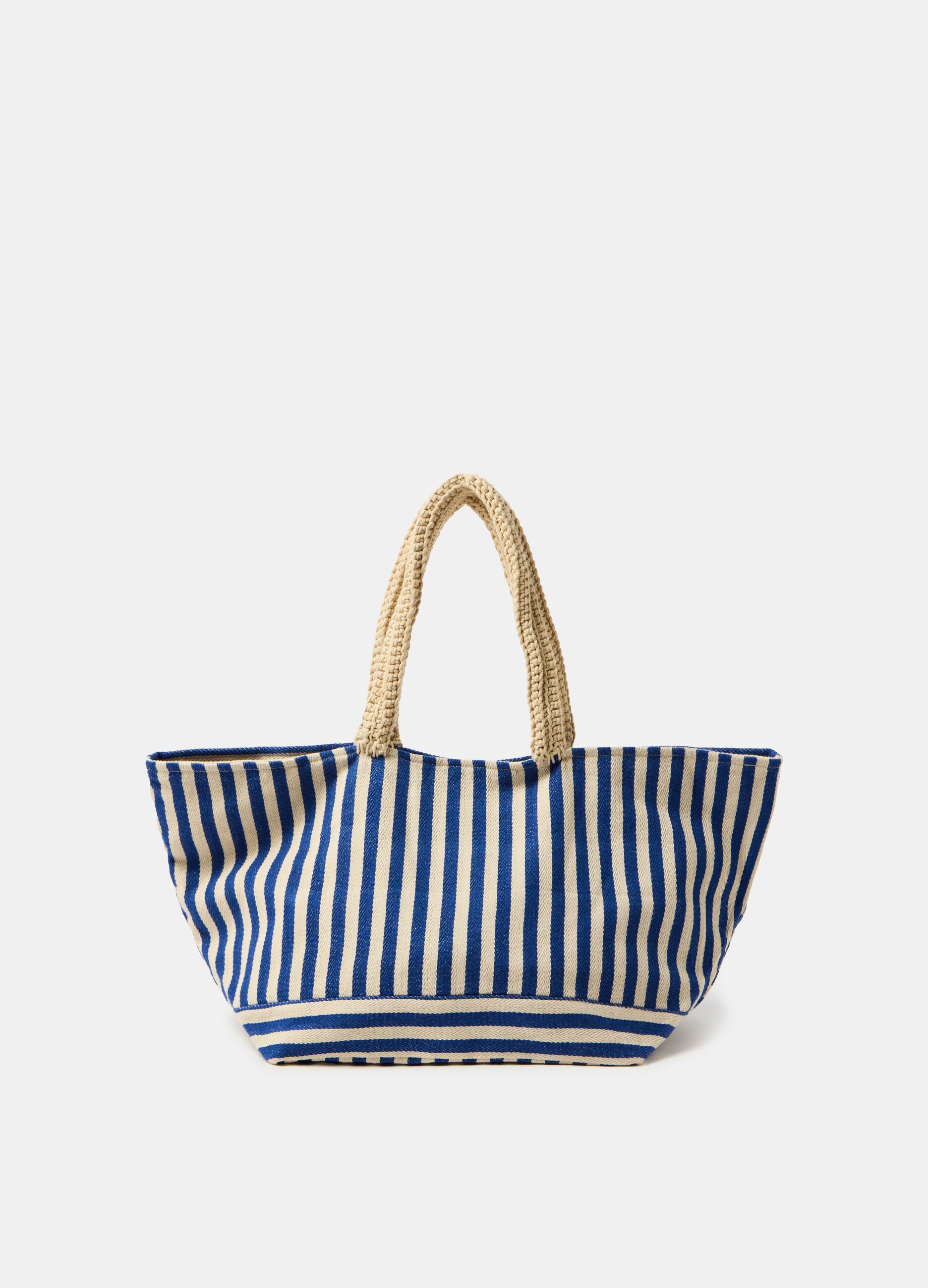 Maxi shopping bag in striped cotton