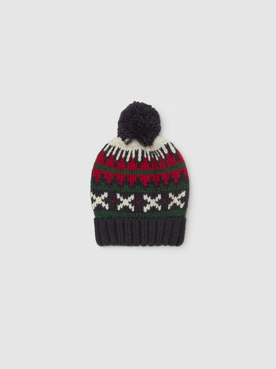 Bobble hat with jacquard motif_0