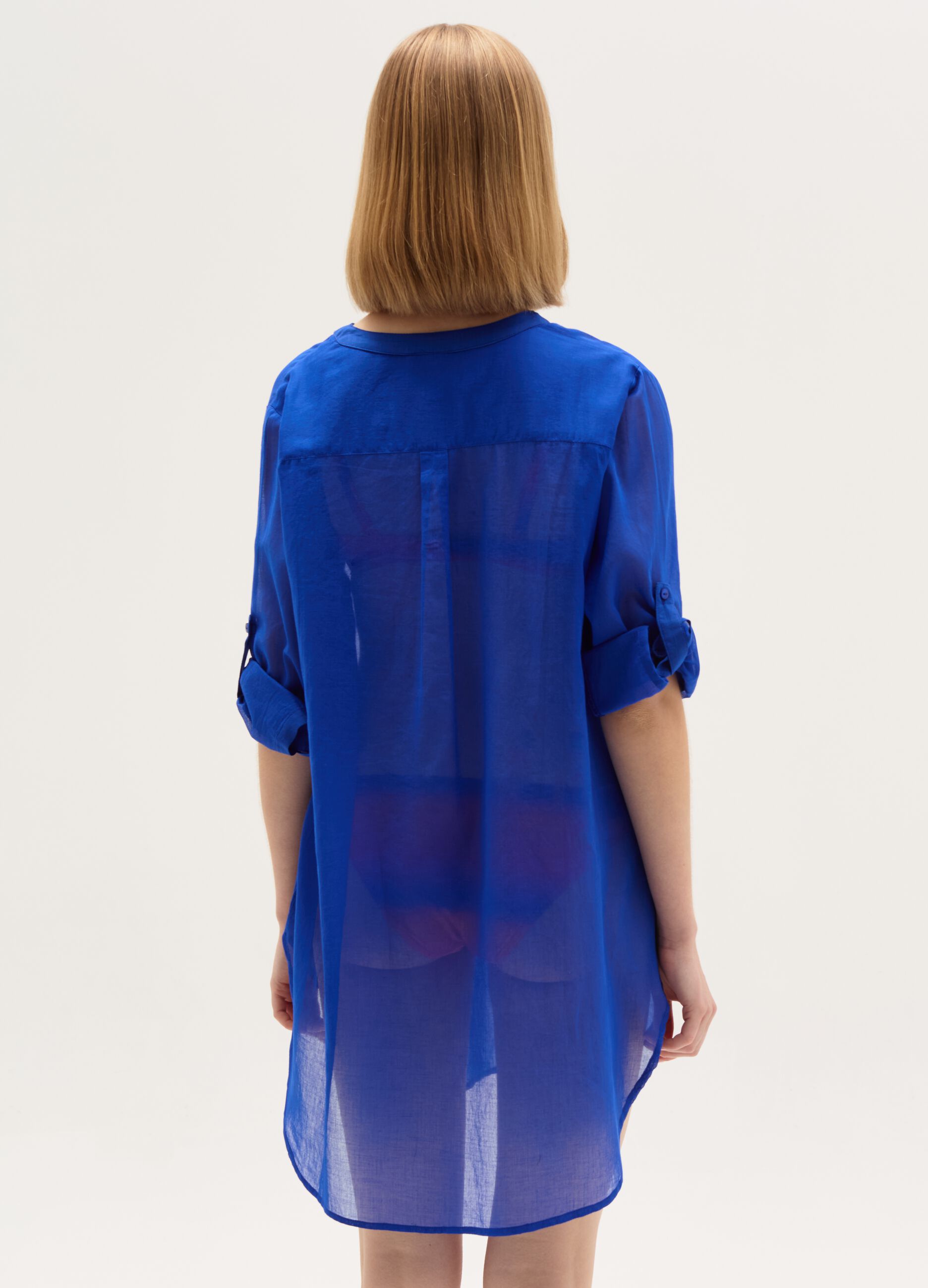 Long beach cover-up shirt in cotton