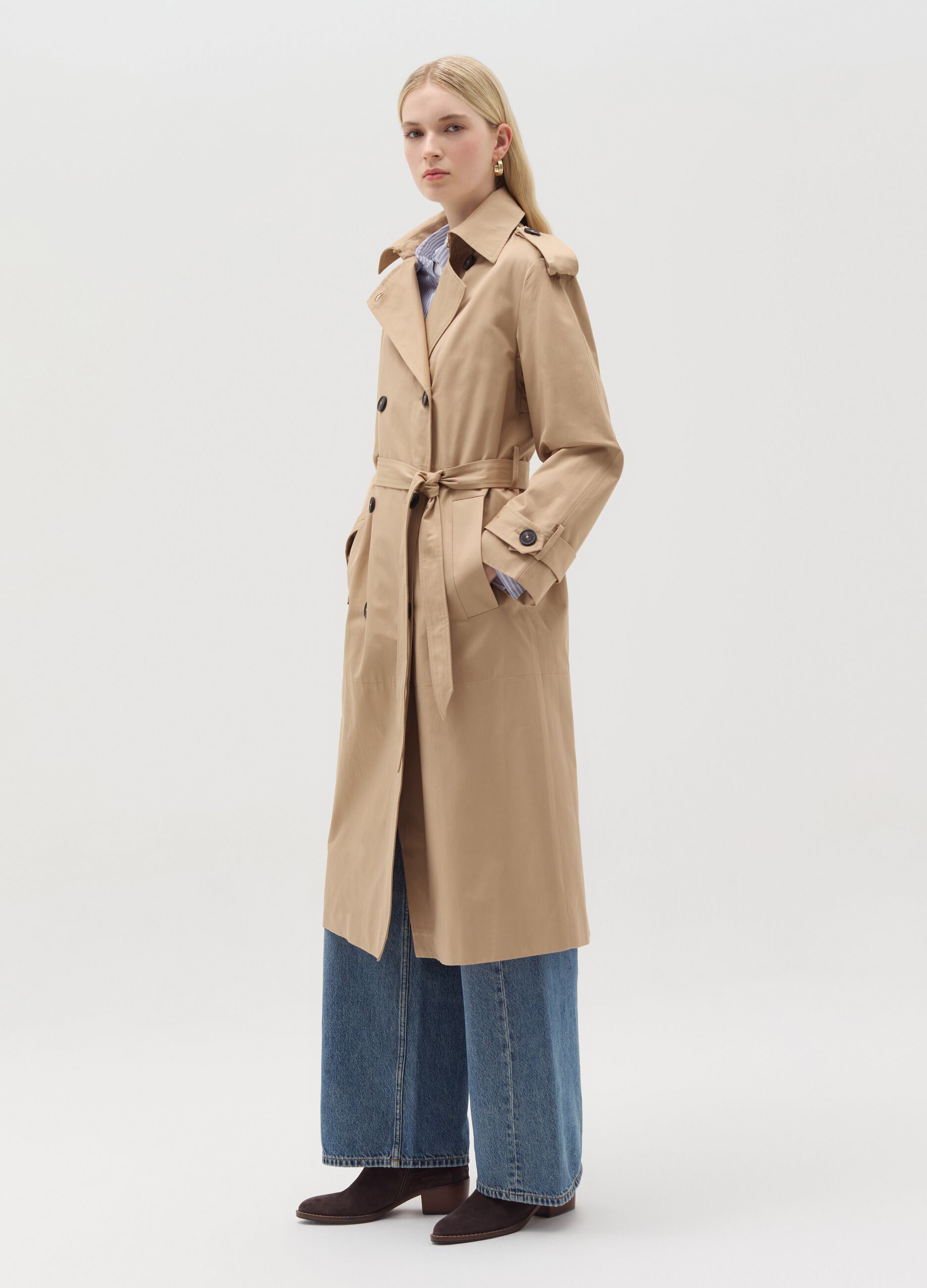 Long double-breasted trench coat