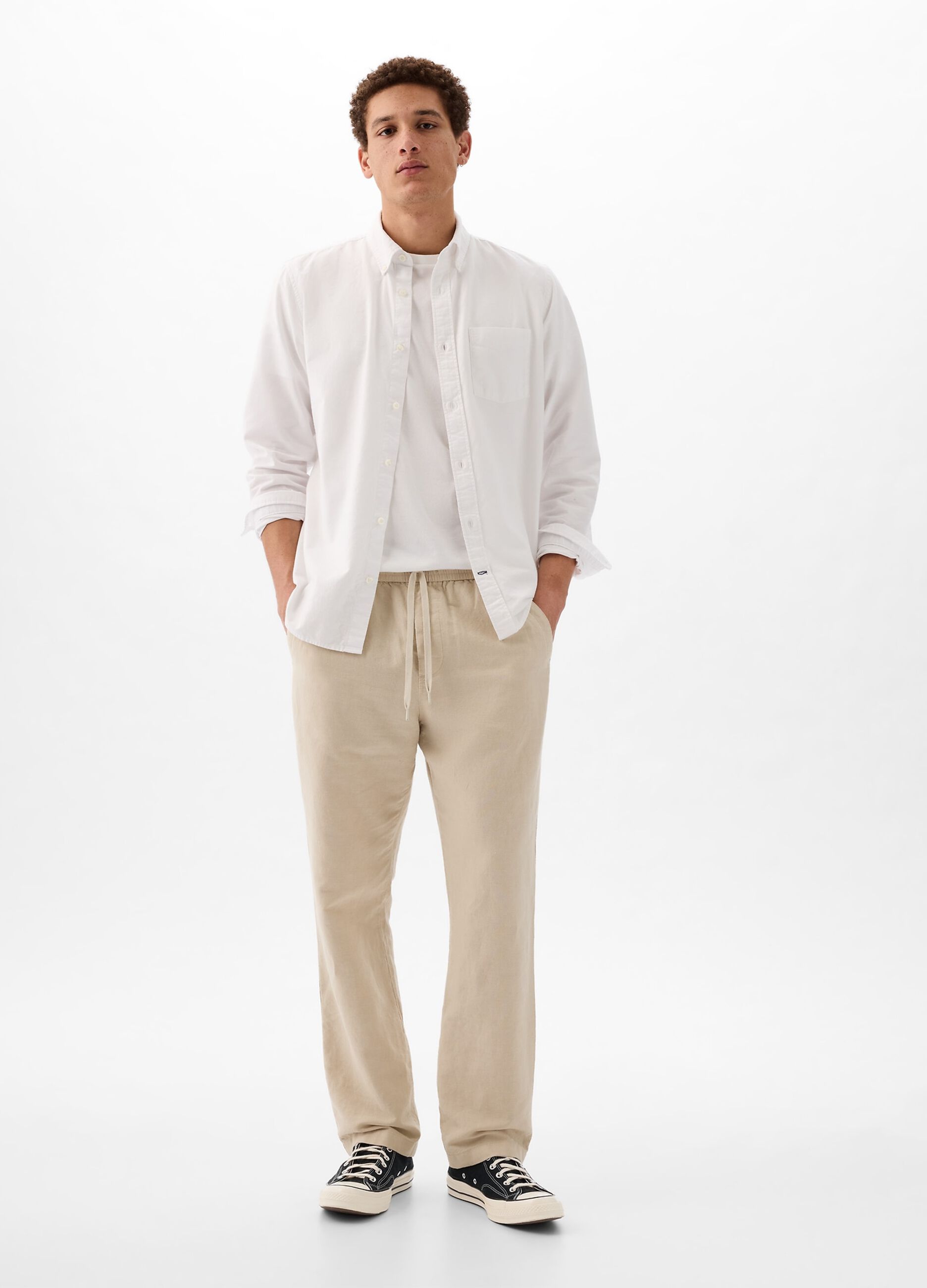 Pull-on trousers in linen and cotton