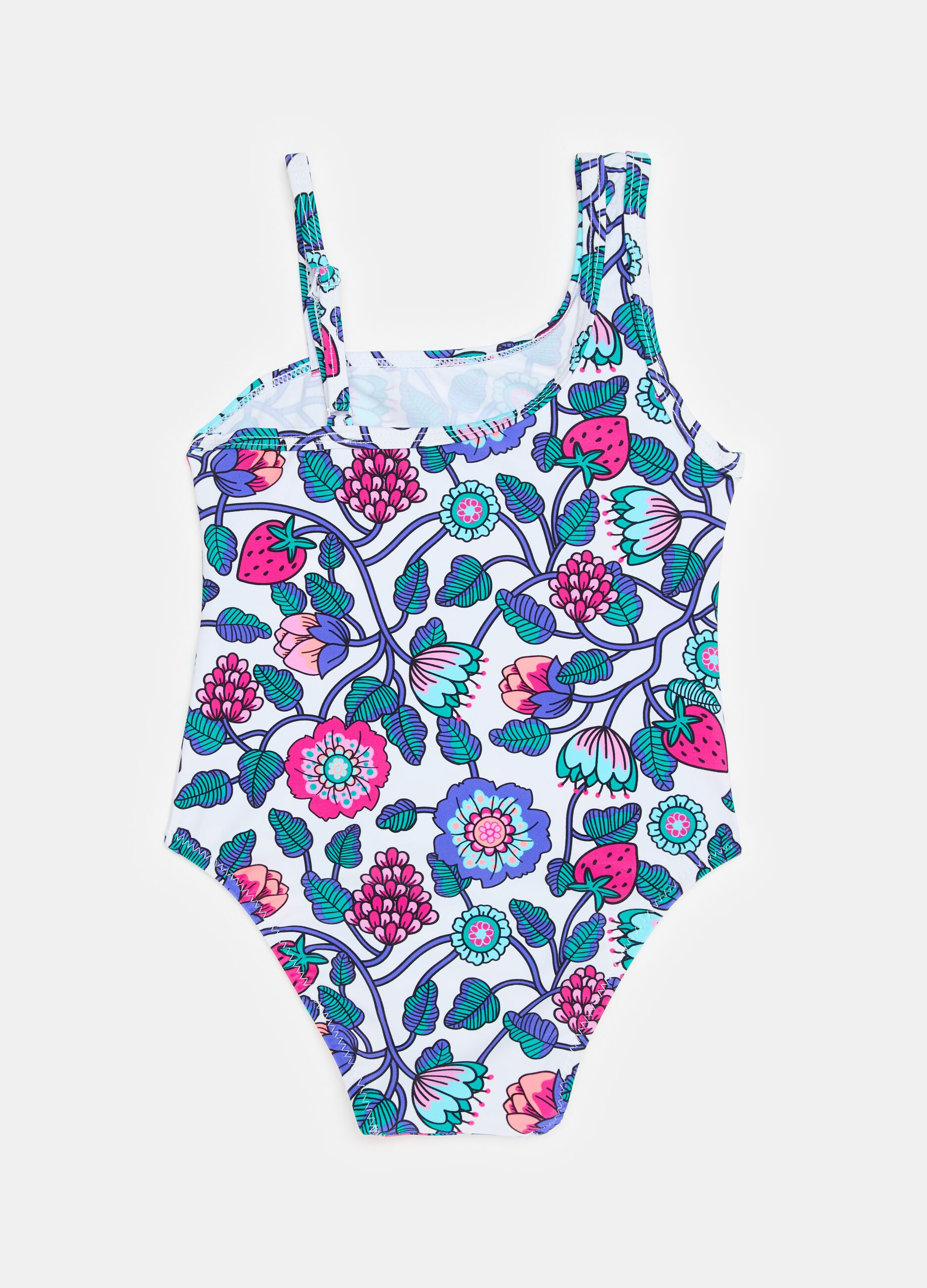 One-piece swimsuit with strawberries print
