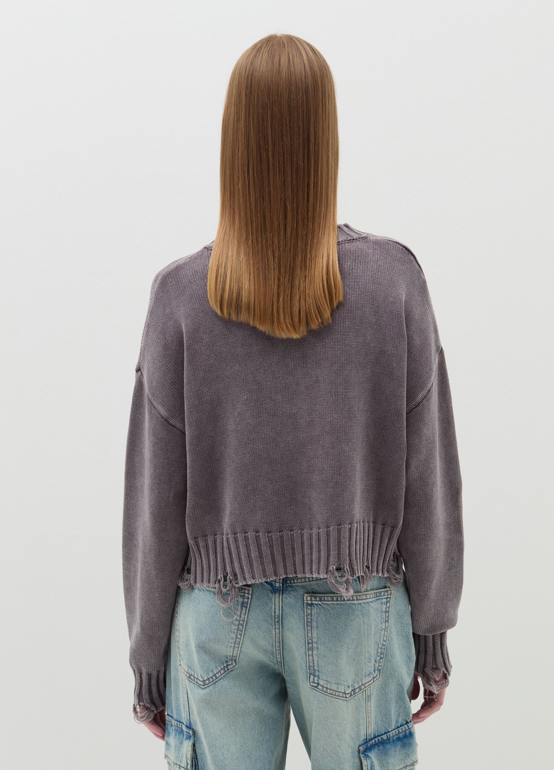 Vintage-effect oversized pullover with abrasions