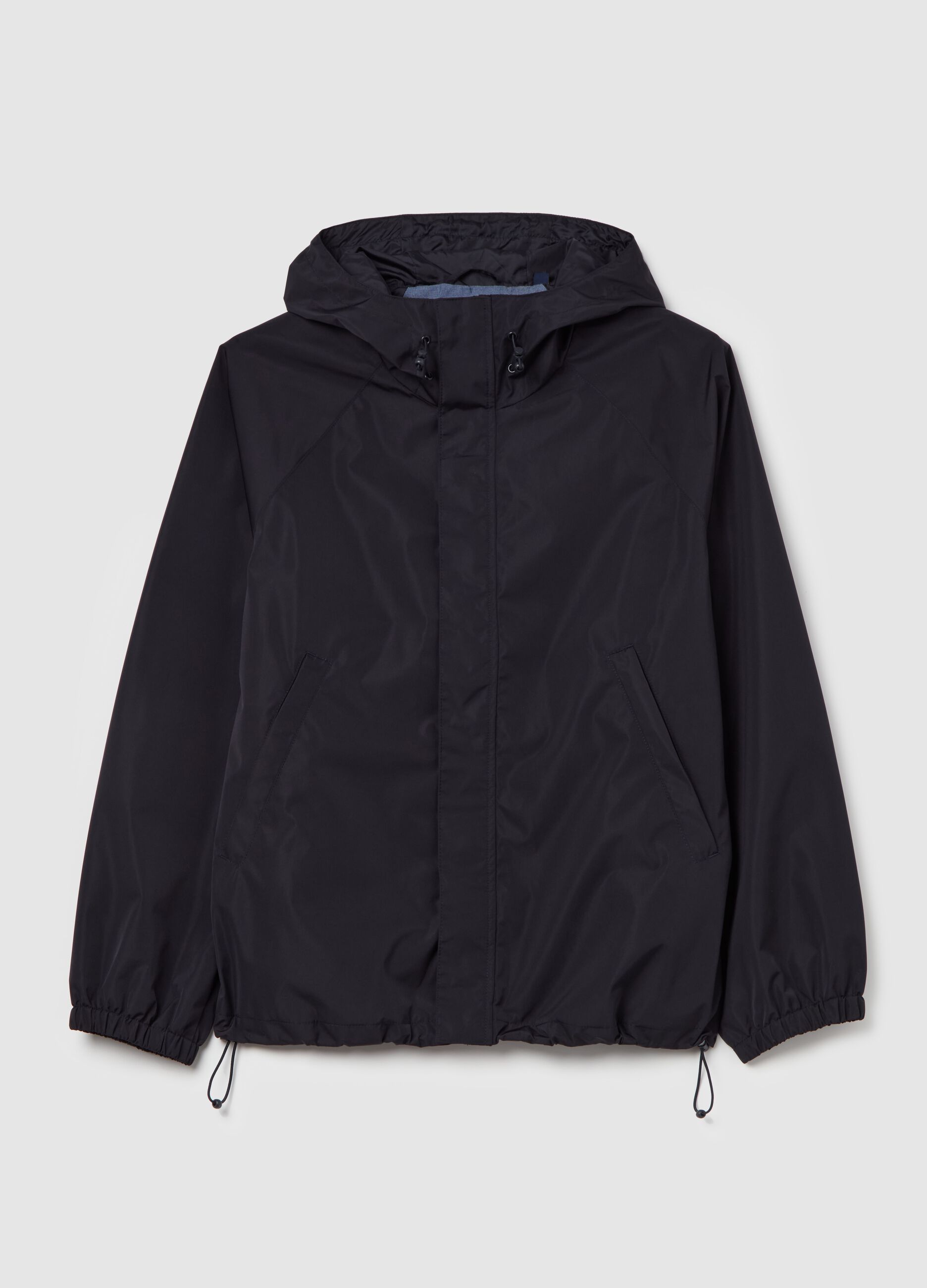 Short waterproof jacket with hood