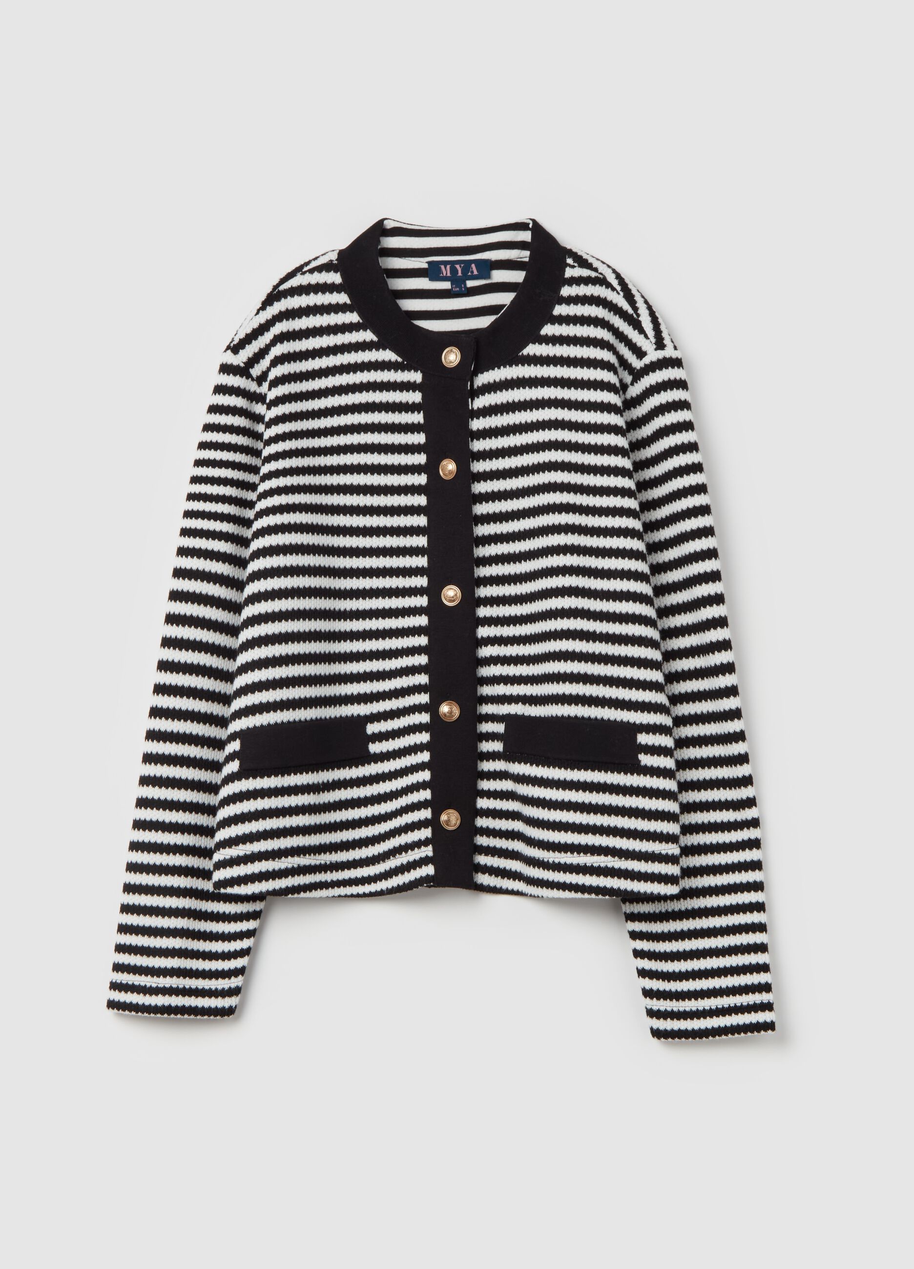 Curvy striped cardigan with golden buttons