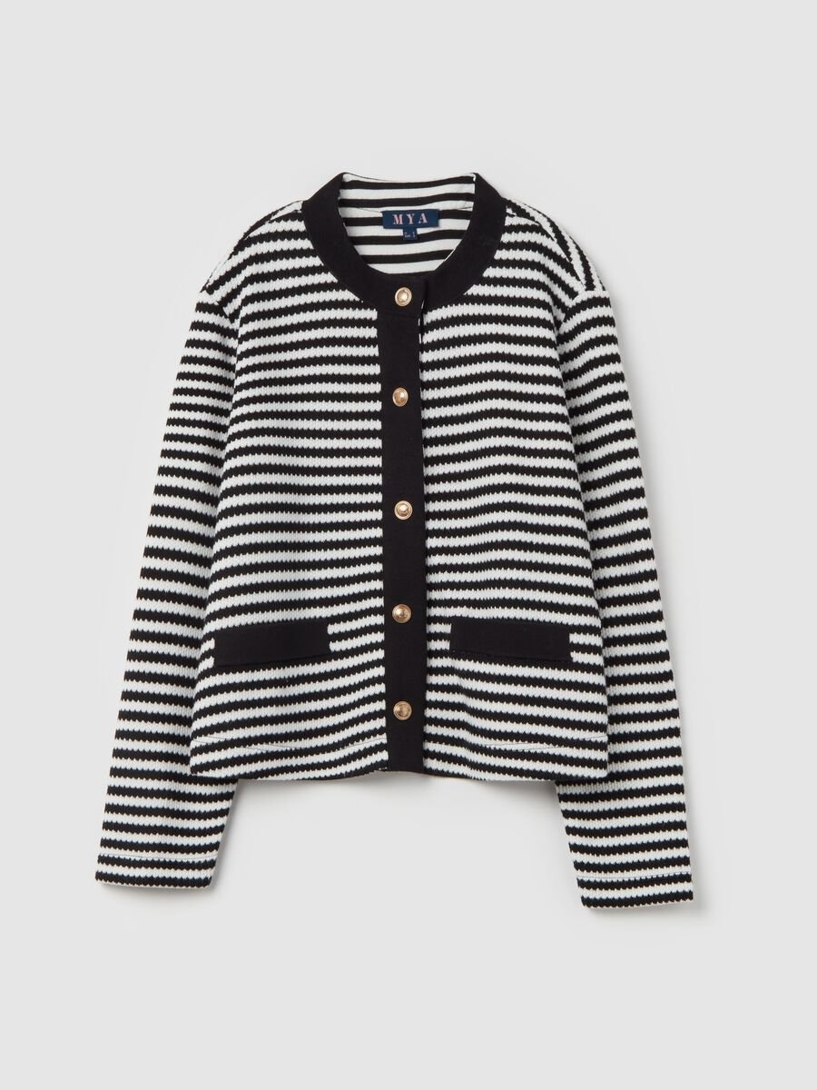 Curvy striped cardigan with golden buttons_0