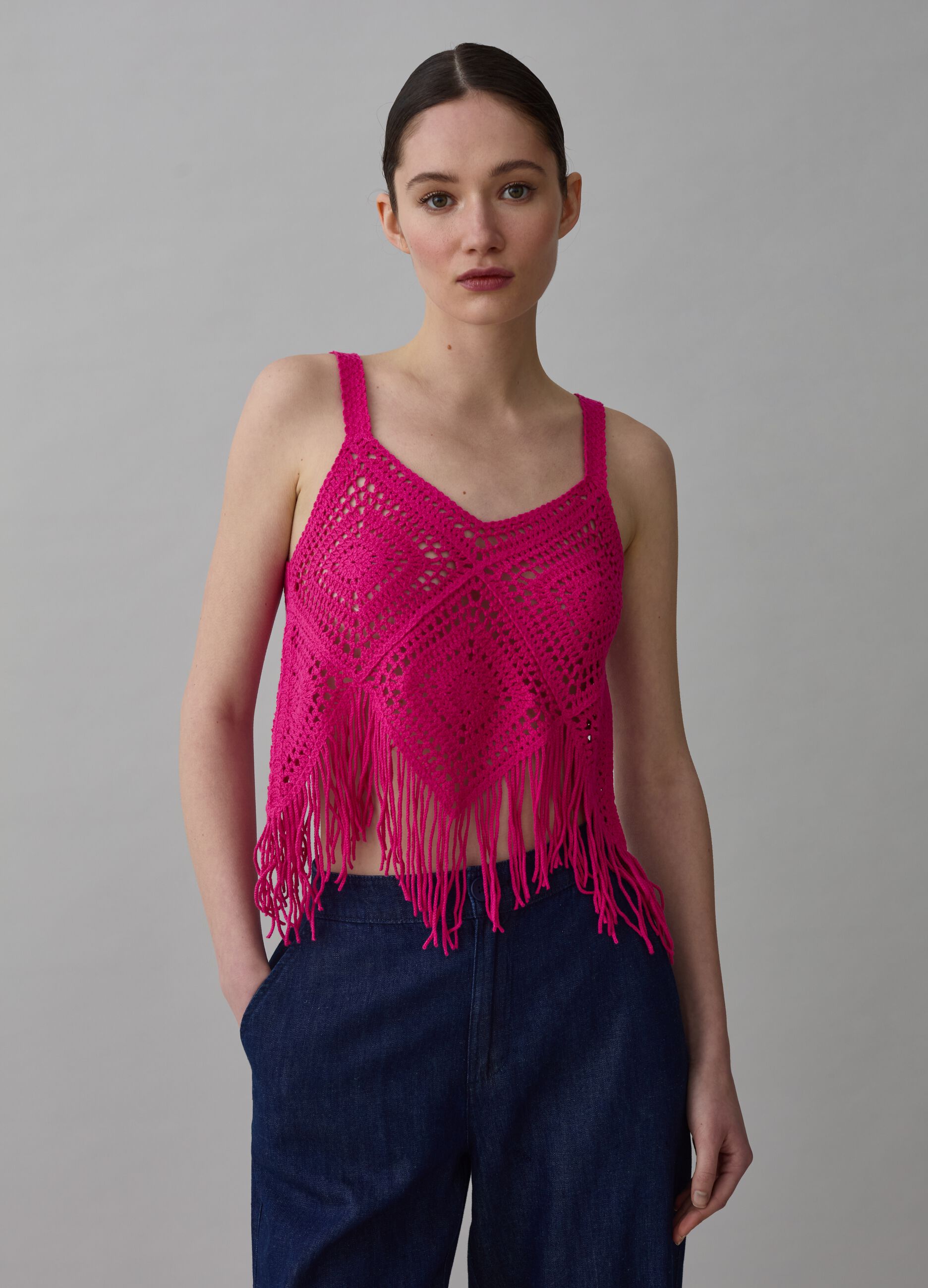 Crochet crop top with fringes