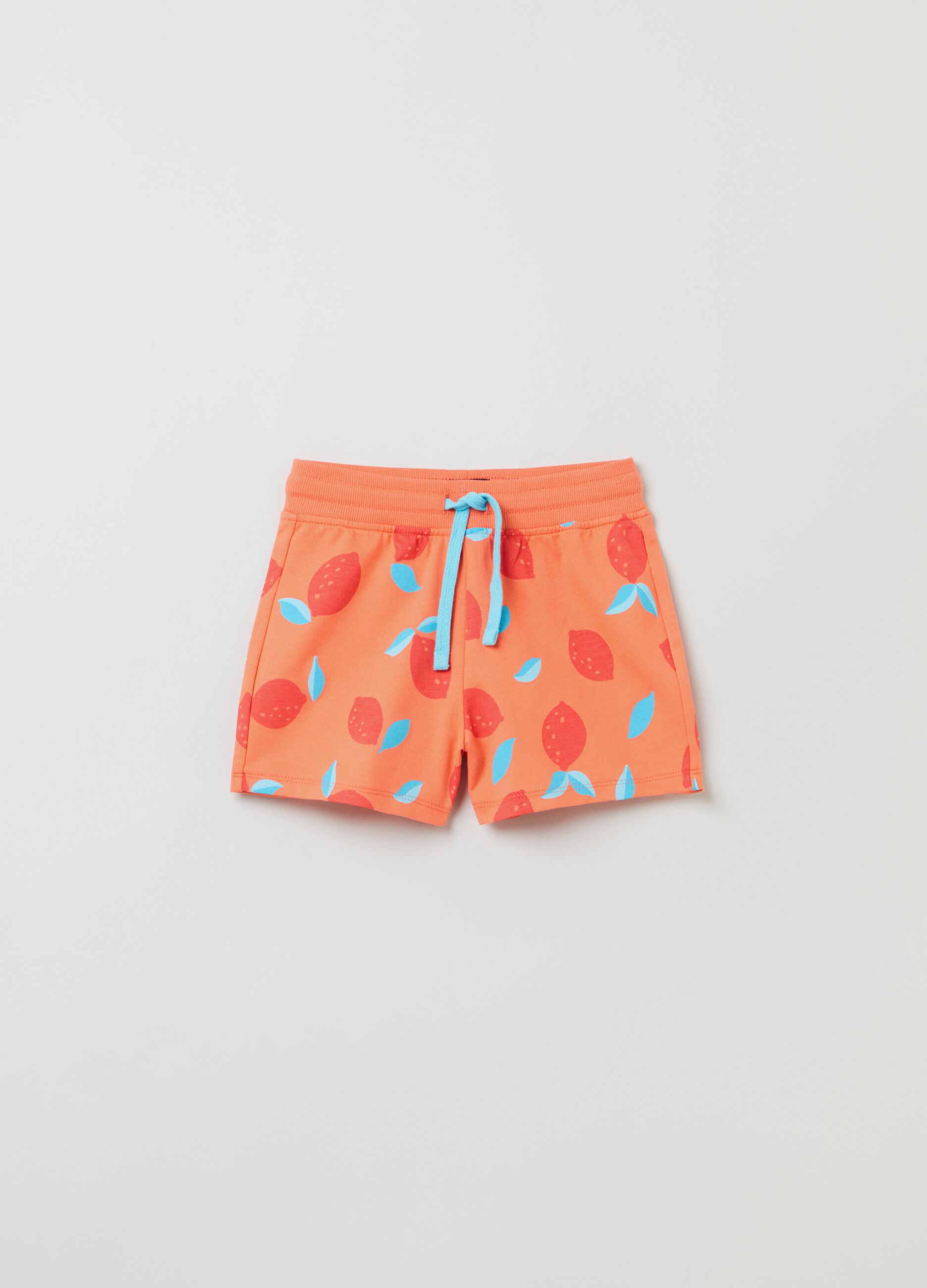 Cotton shorts with drawstring and print