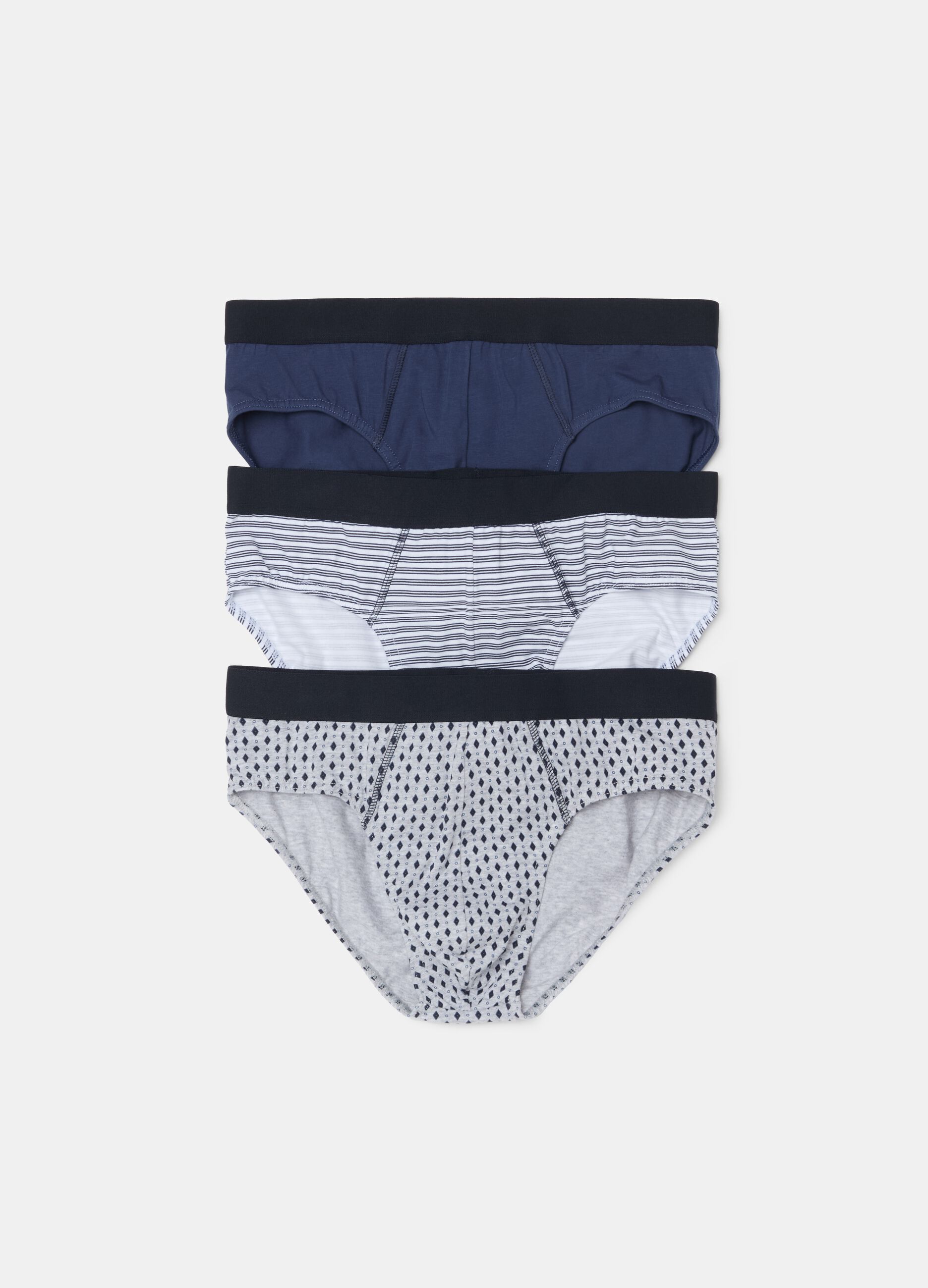 Three-pack patterned briefs in stretch organic cotton