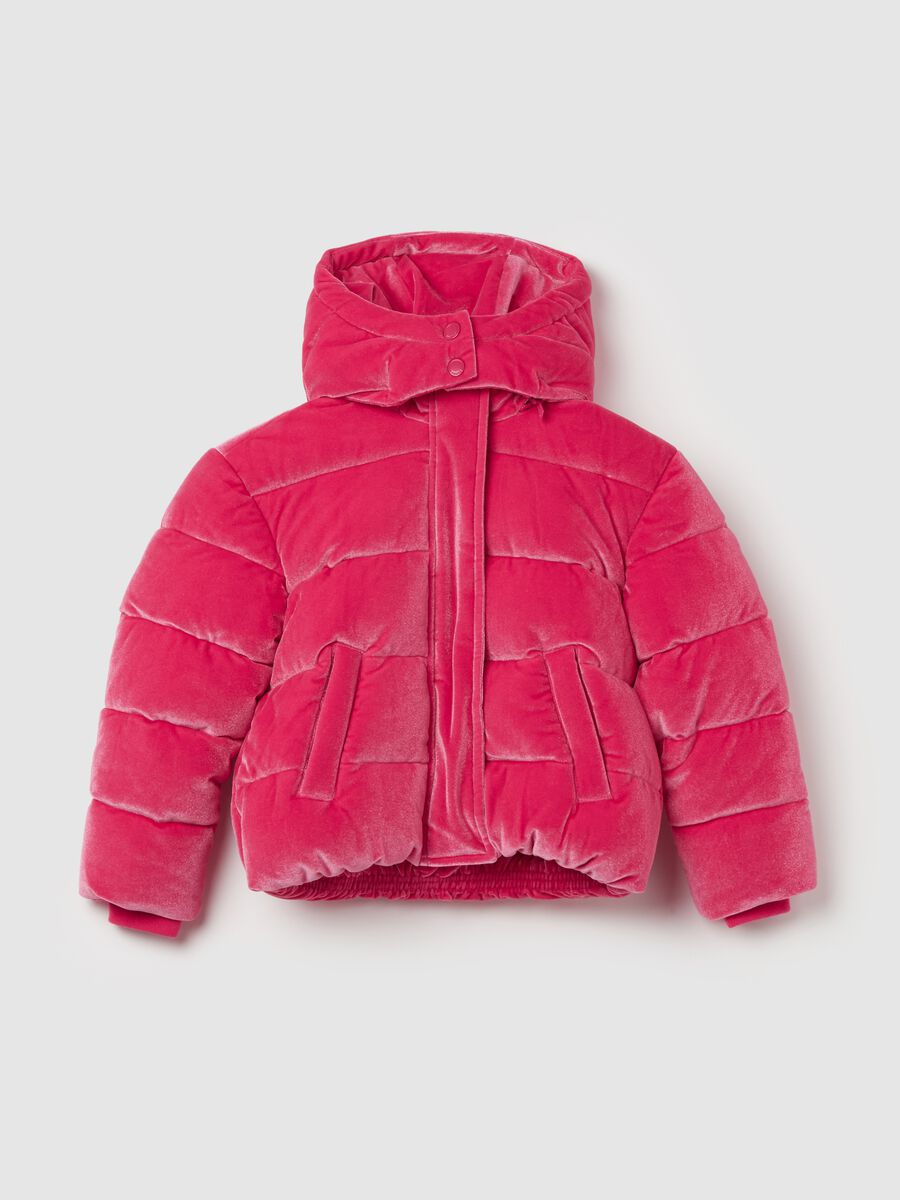 Velvet down jacket with hood_0