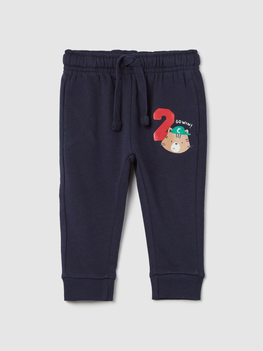 Fleece joggers with drawstring and print_0