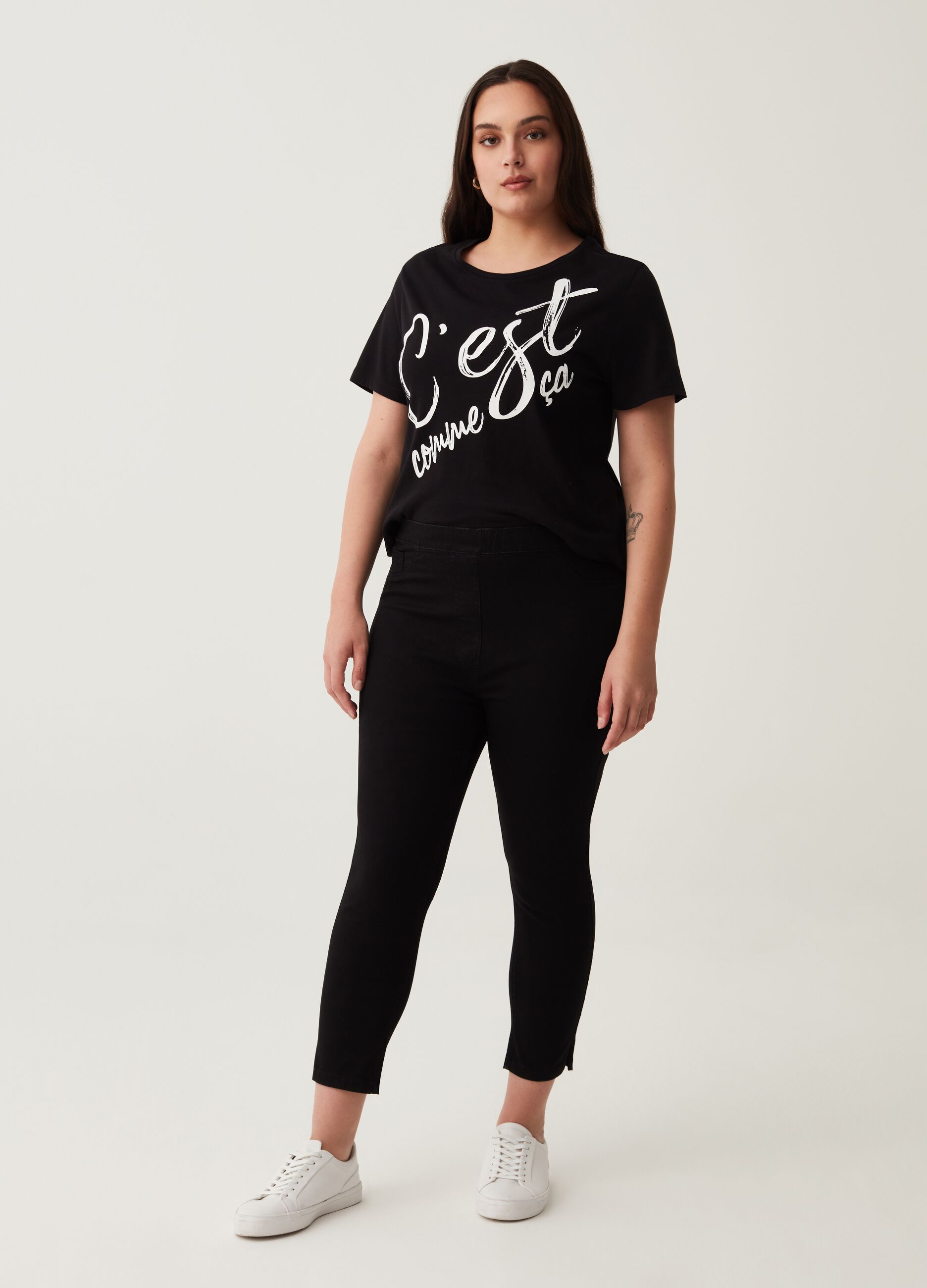 Curvy cropped jeggings with splits