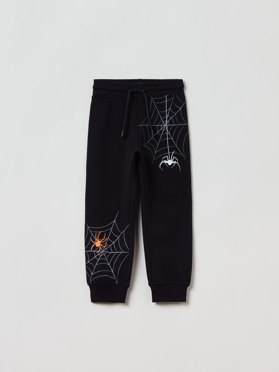 Joggers in fleece with spiders print_0