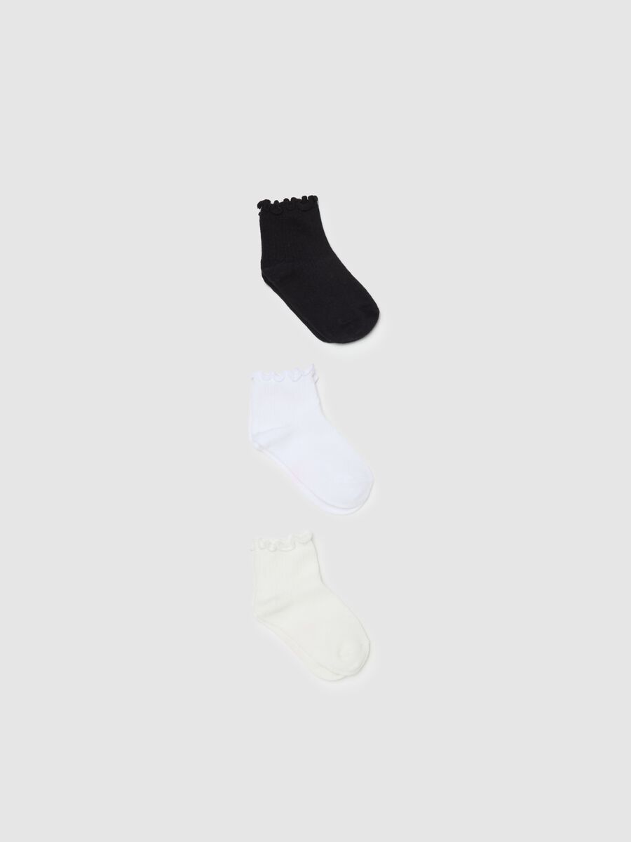 Three-pair pack short socks with wavy hem_0