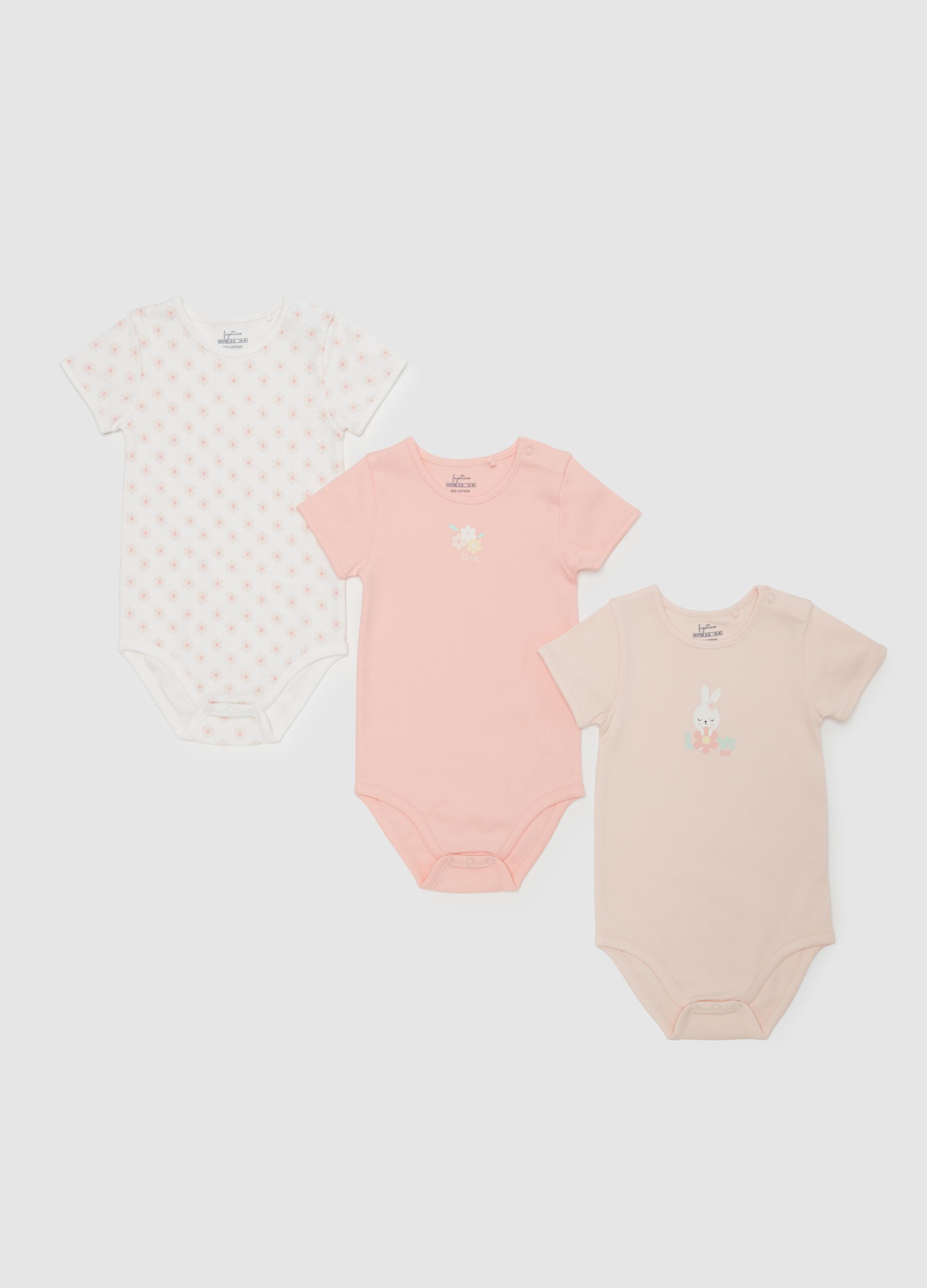 Three-pack bodysuits in organic cotton with print