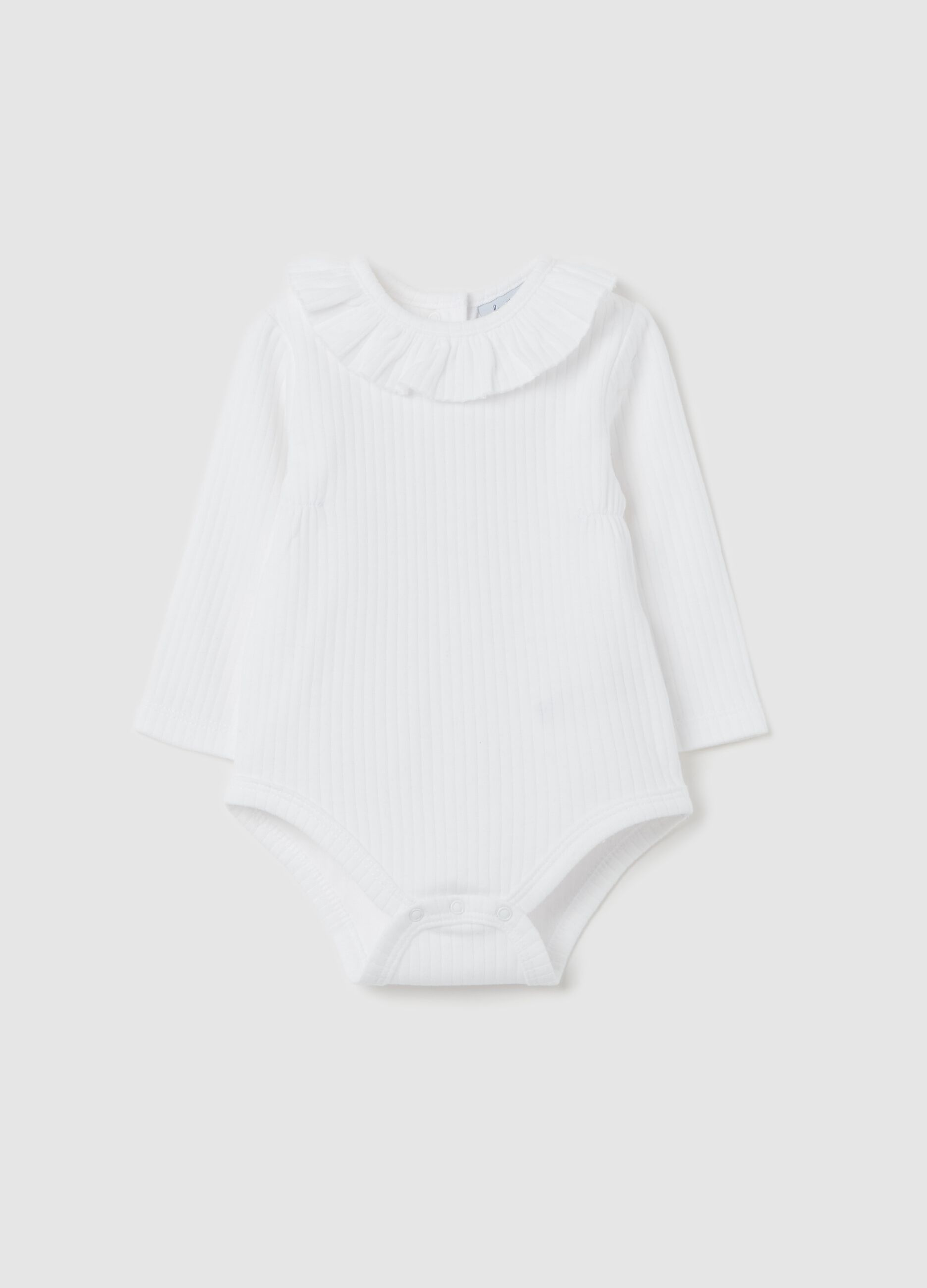 Organic cotton bodysuit with ribbing and flower collar