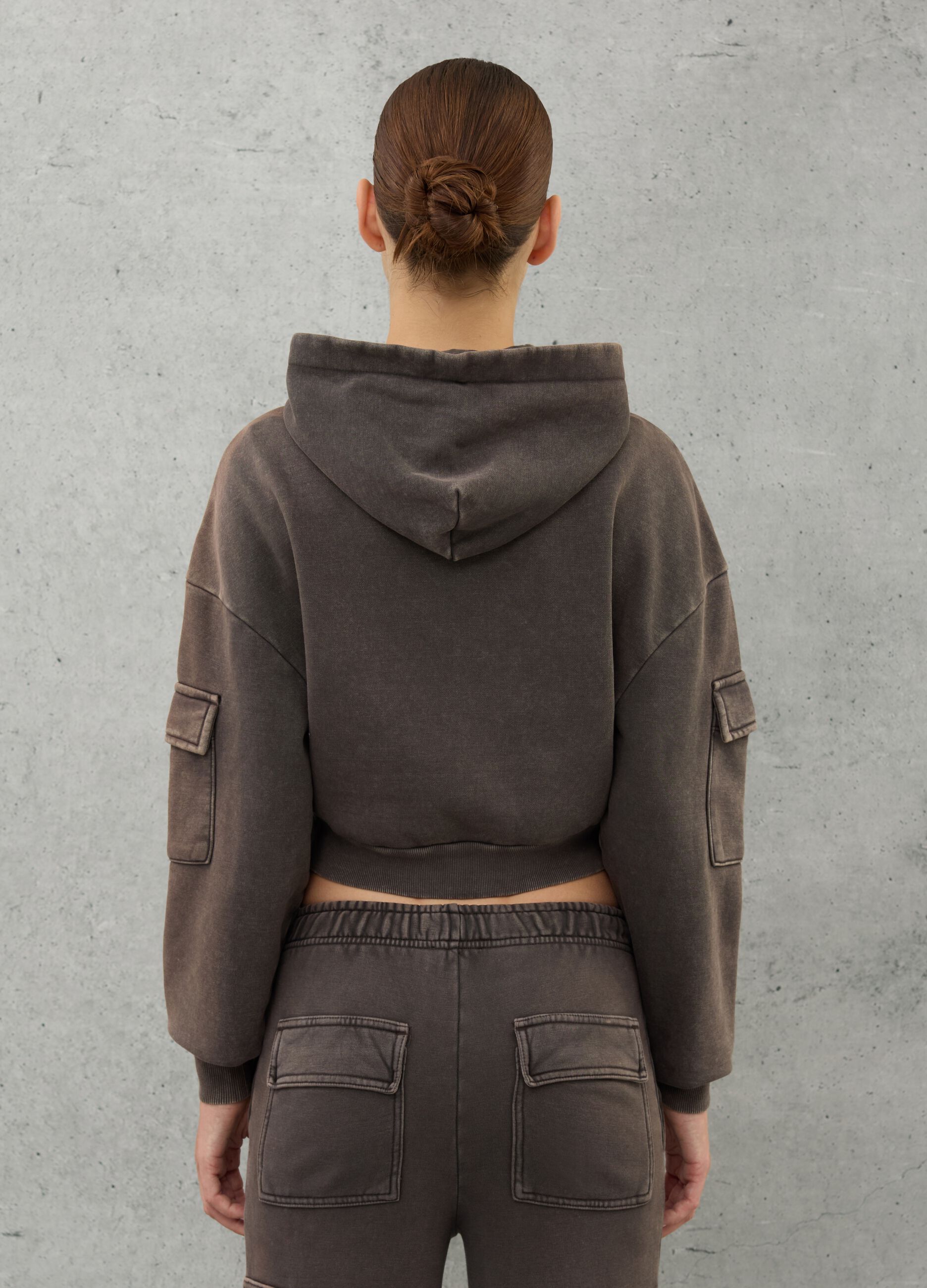 Crop Cargo Hoodie Vintage Brown