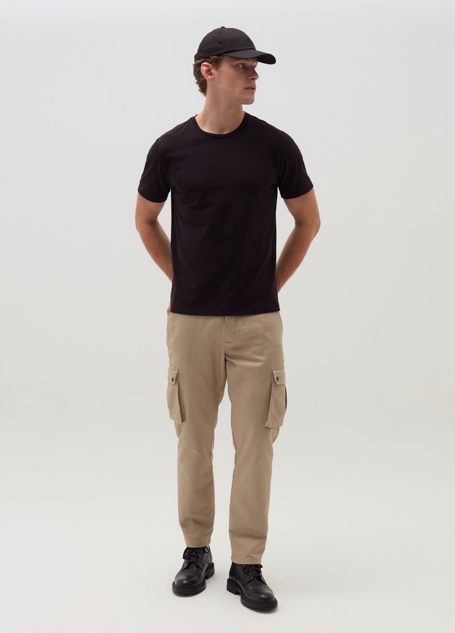 Stretch cotton T-shirt with crew-neck