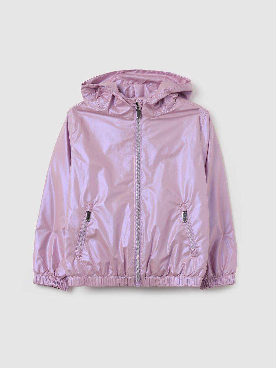 Short shiny-effect waterproof jacket_0