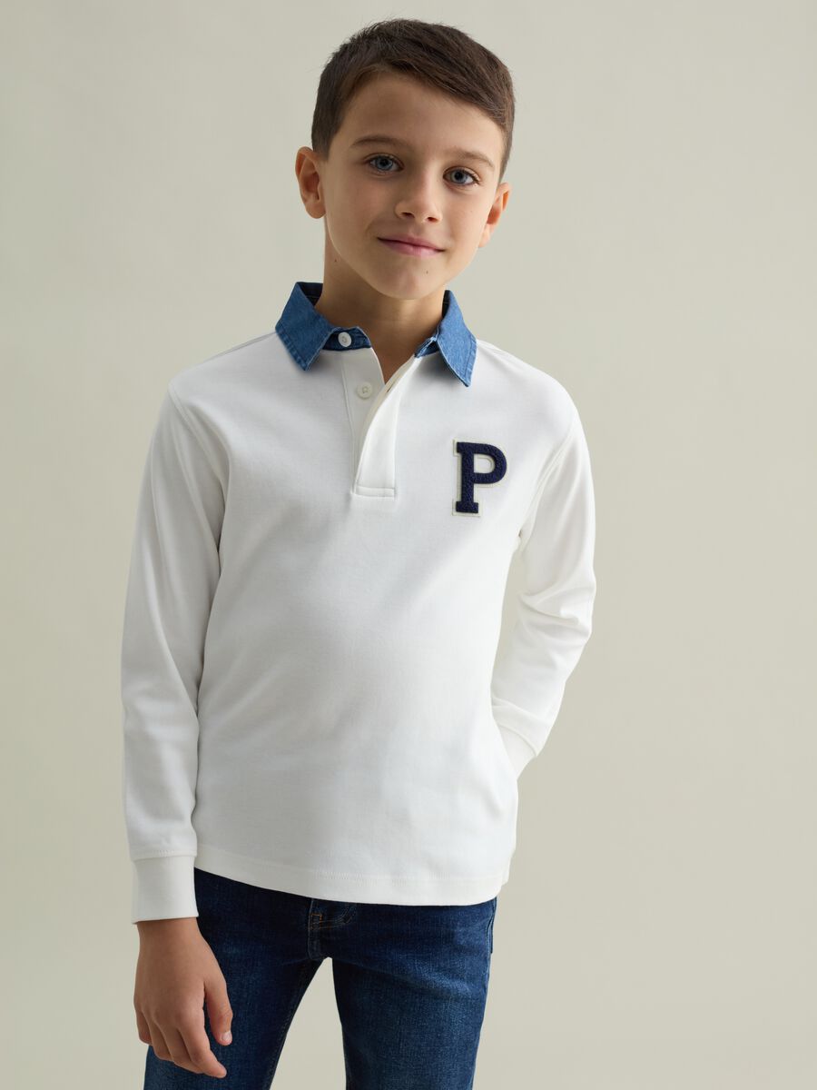 Polo shirt with long sleeves and bouclé patch_0