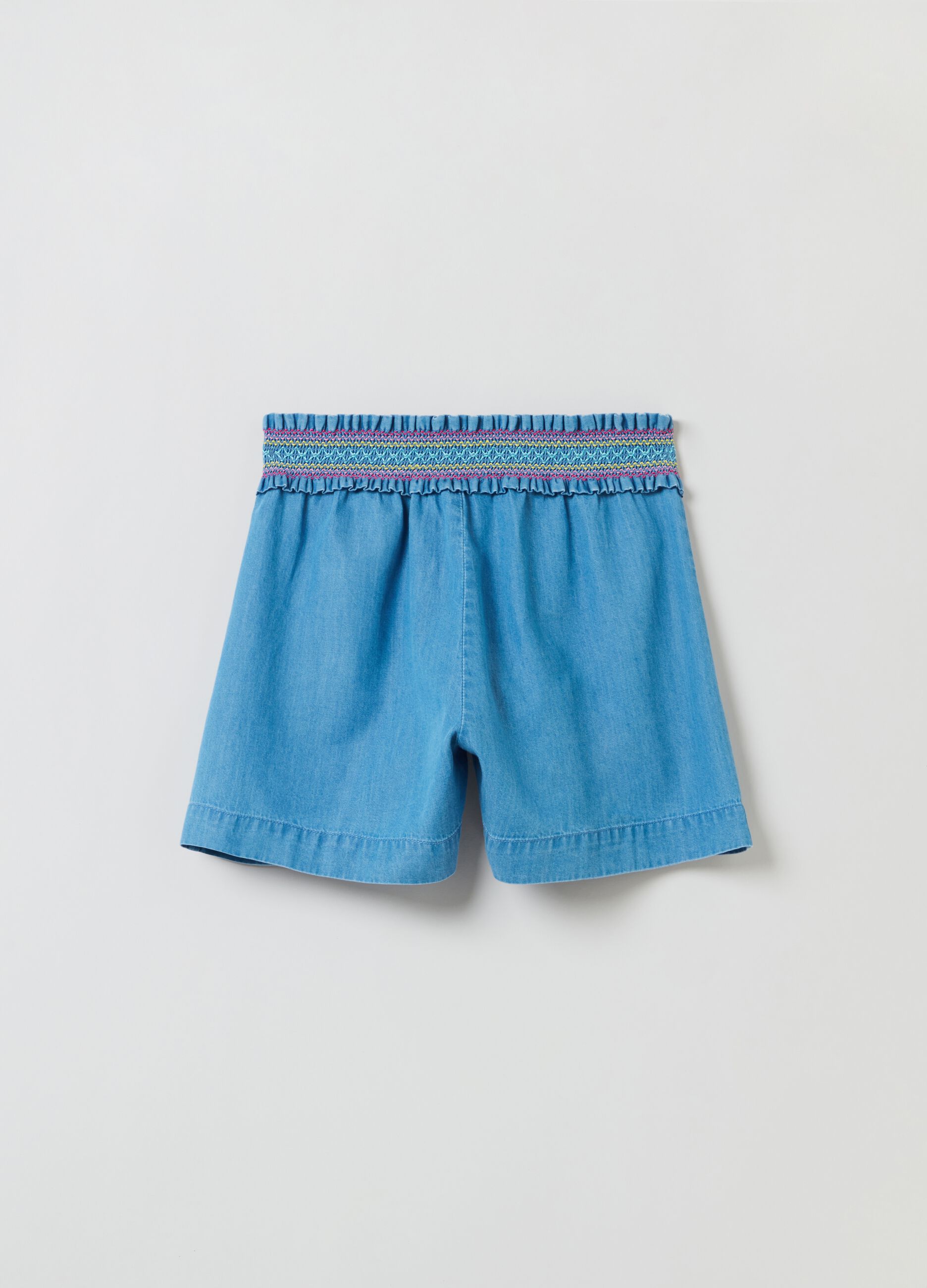 Denim-effect shorts with smock stitch