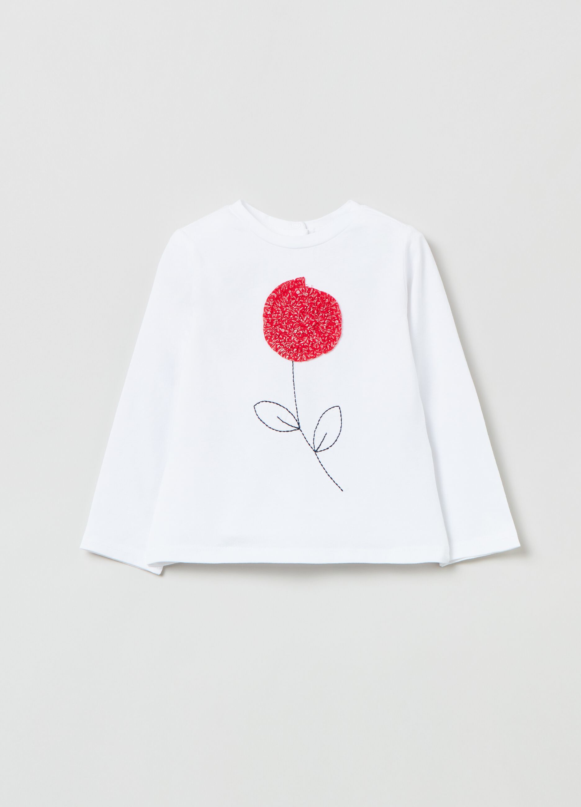 Long-sleeved T-shirt with flower embroidery