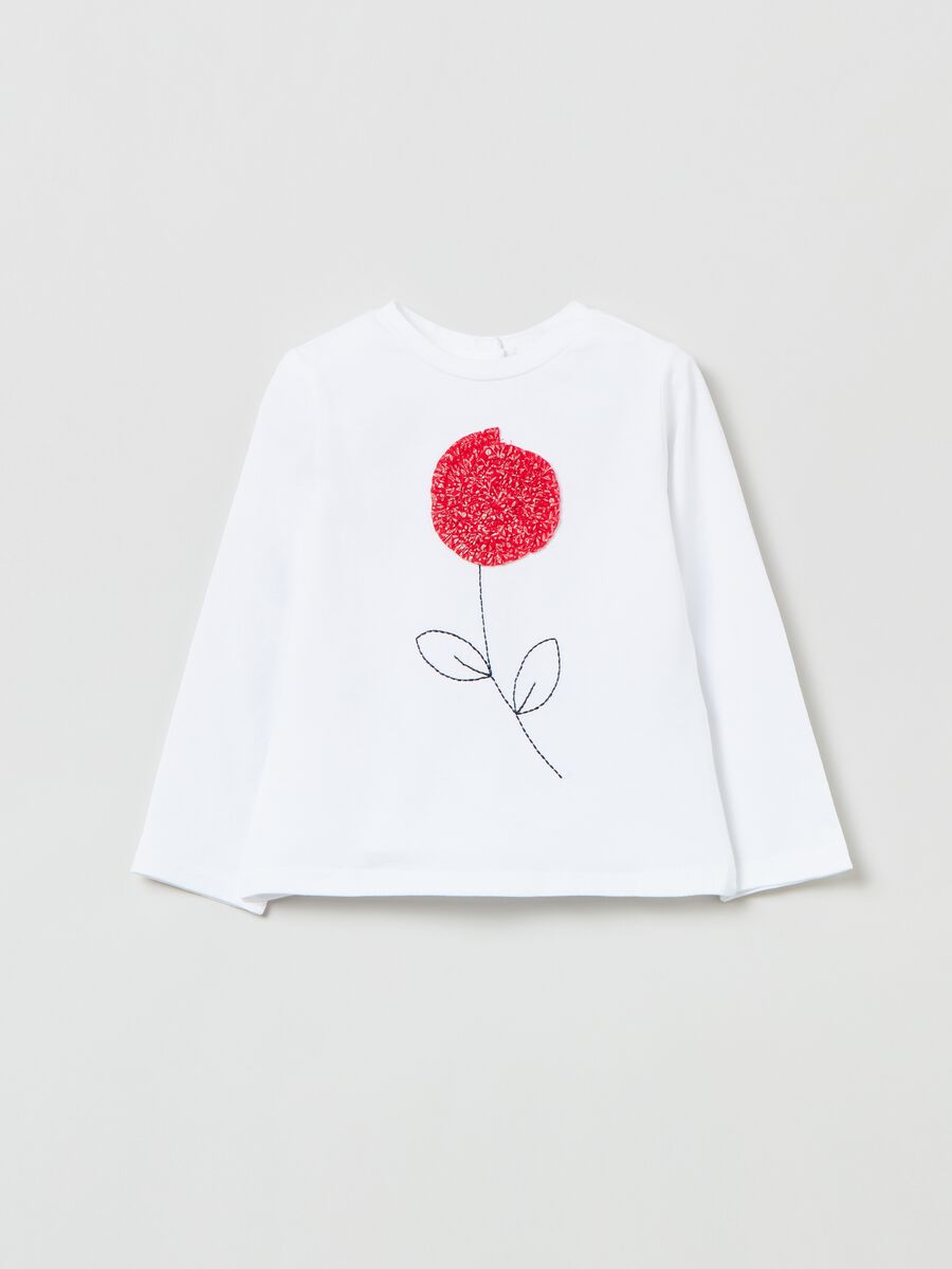 T-shirt a maniche lunghe con ricamo fiore_0