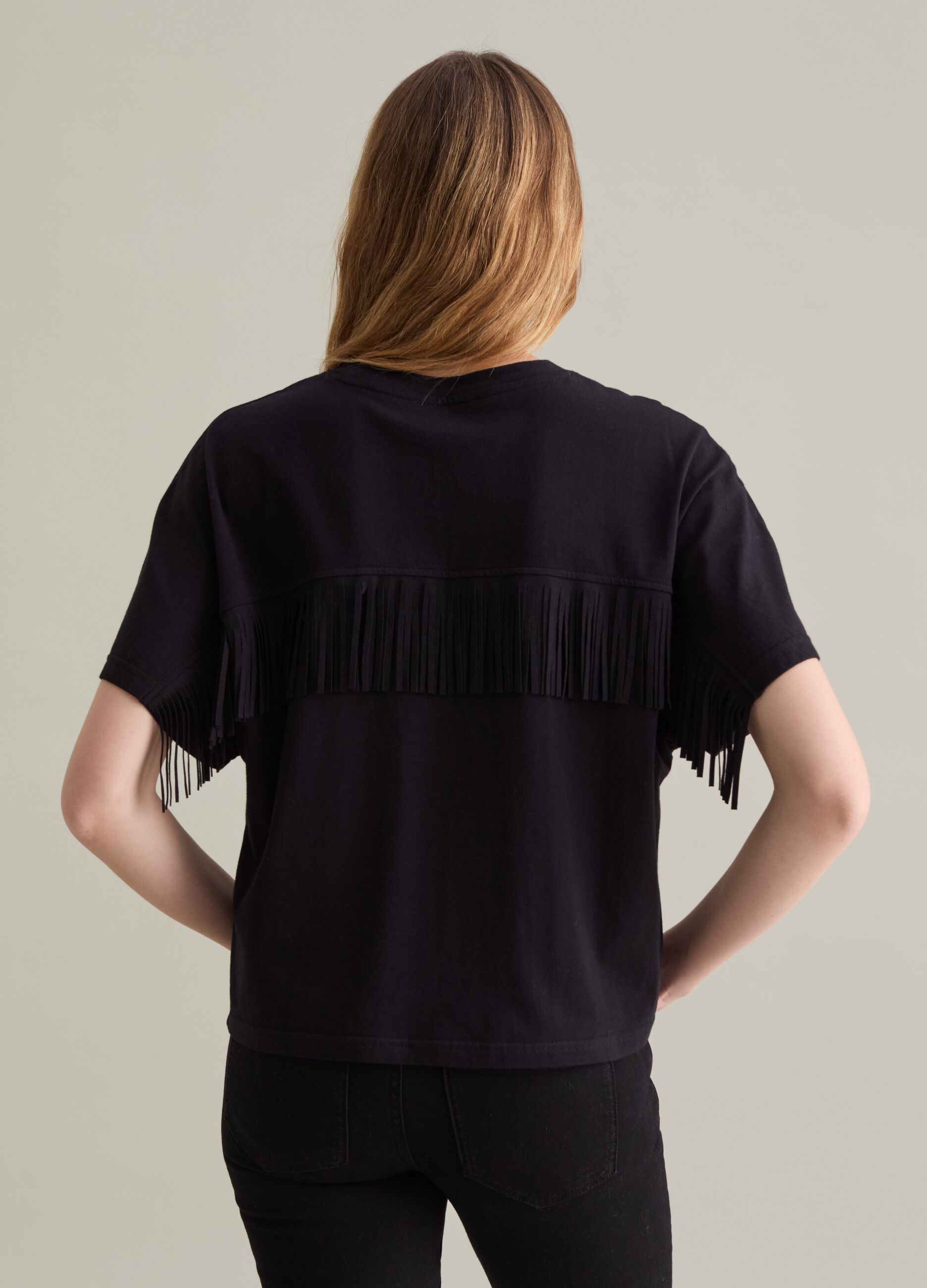 Cotton T-shirt with fringe