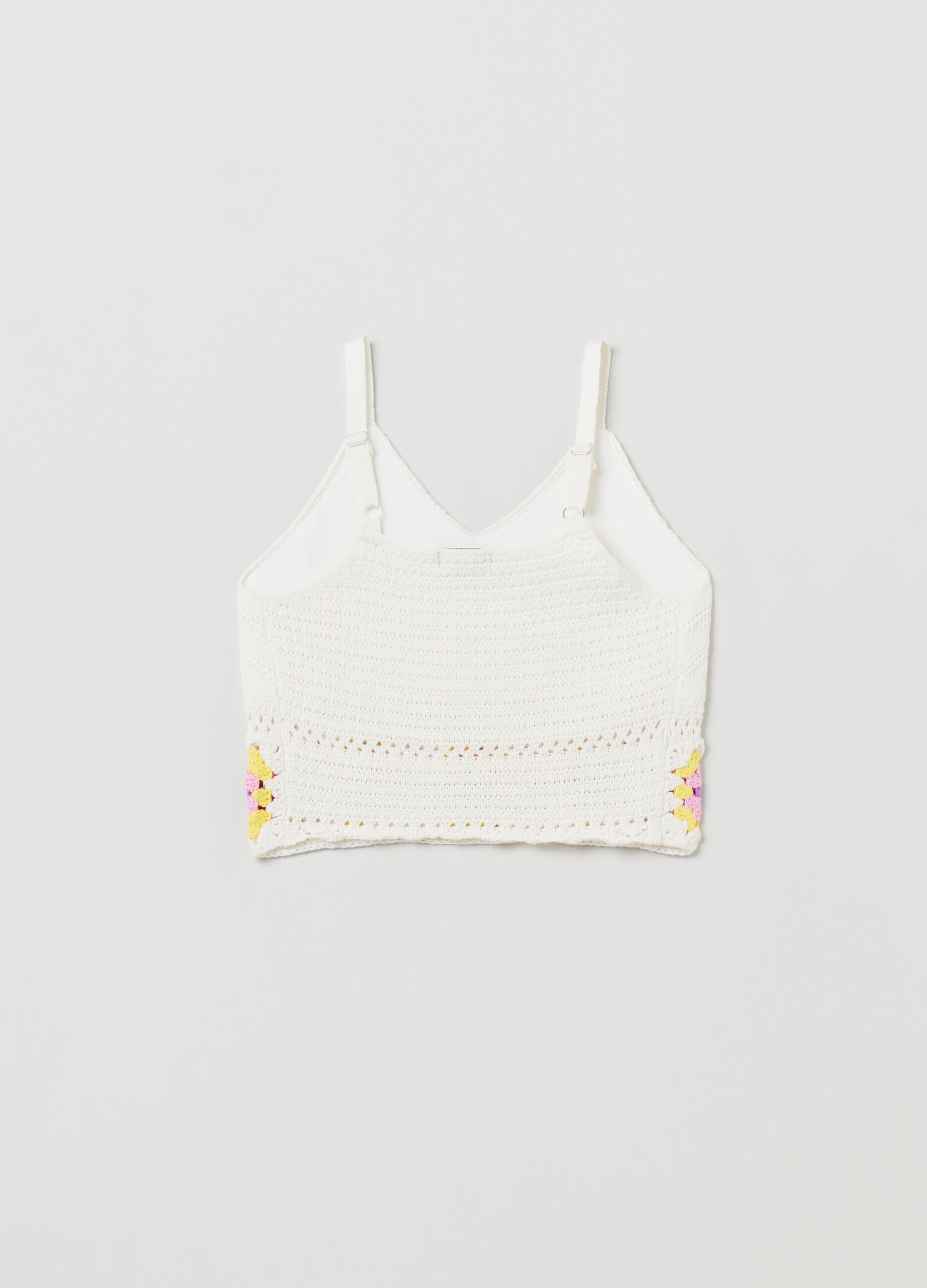 Crop top with multicoloured crochet flowers