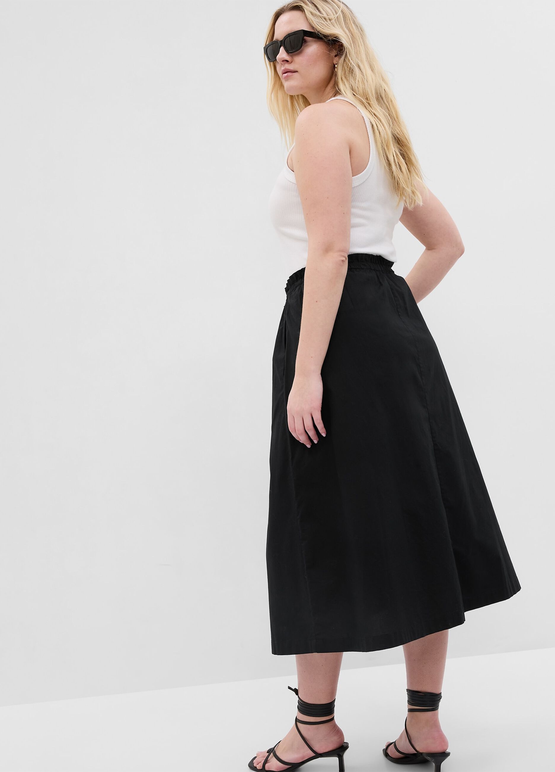 Paper bag midi skirt with drawstring