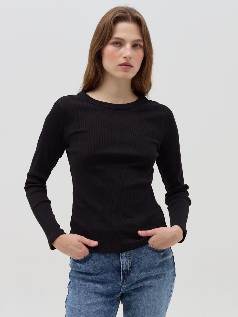 Ribbed T-shirt with long sleeves_0